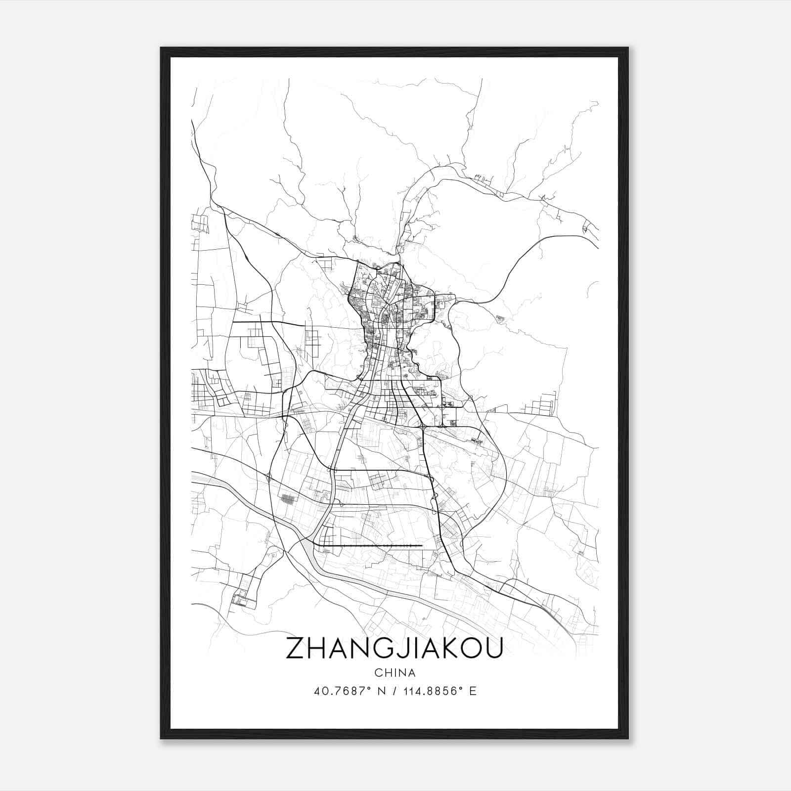 Zhangjiakou China Map Poster, Zhangjiakou City Road Wall Art Print
