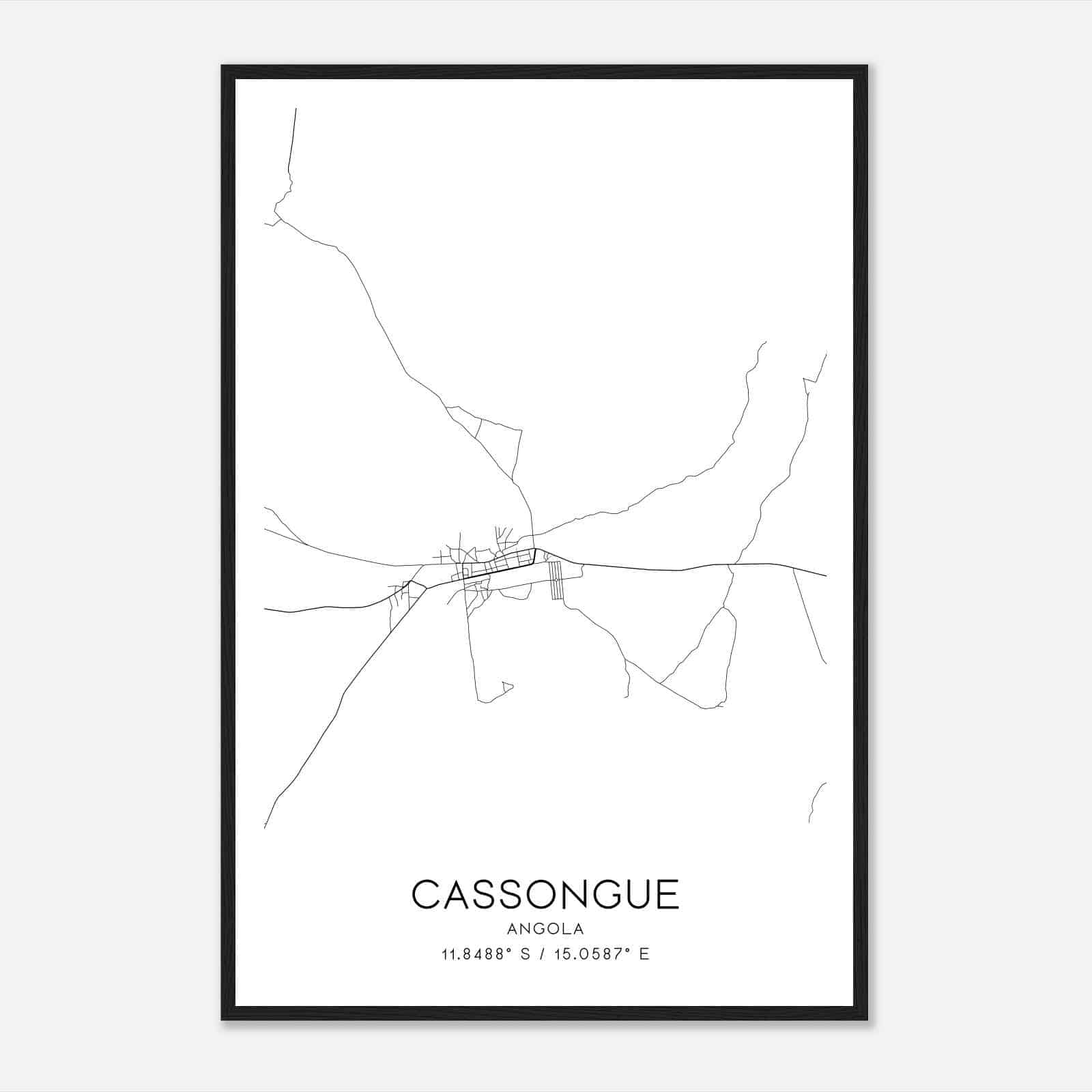 Cassongue Angola Map Poster, Cassongue City Road Wall Art Print
