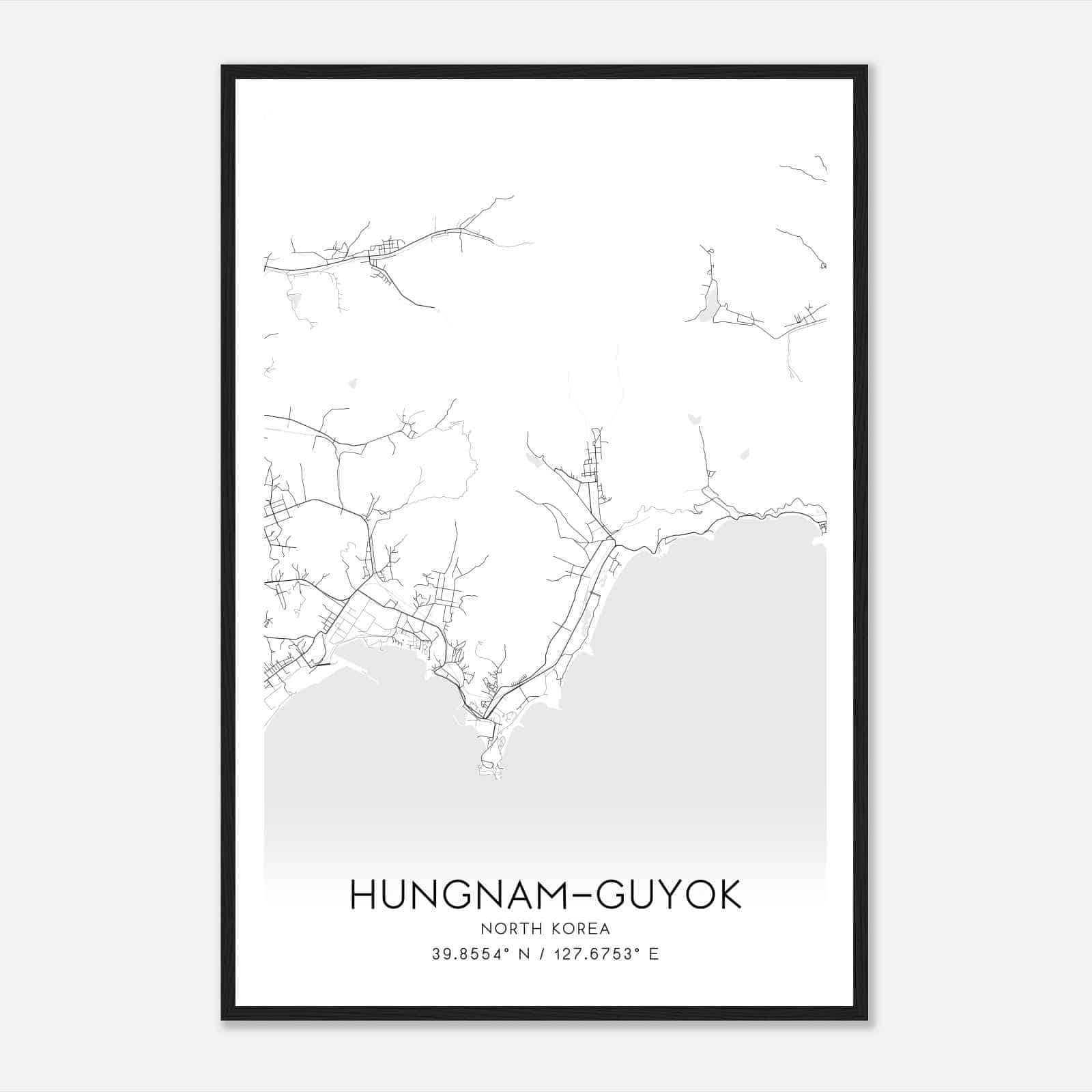 Hungnamguyok North Korea Map Poster, Hungnamguyok City Road Wall Art Print