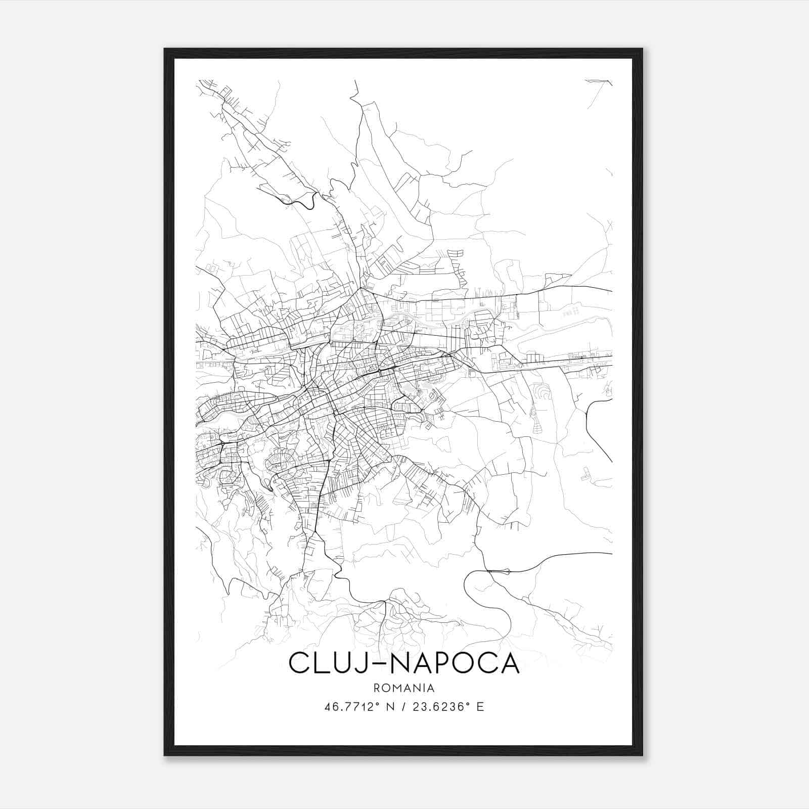 ClujNapoca Romania Map Poster, ClujNapoca City Road Wall Art Print