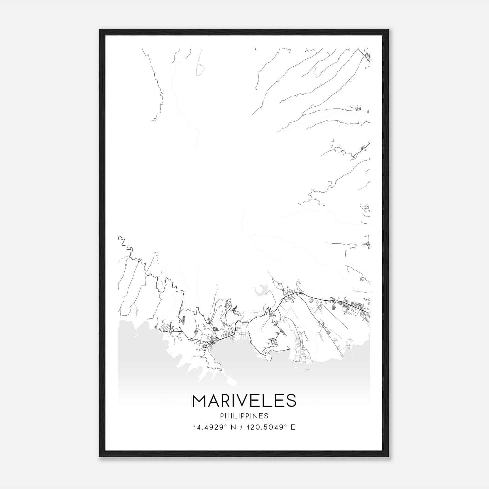 Mariveles Philippines Map Poster, Mariveles City Road Wall Art Print