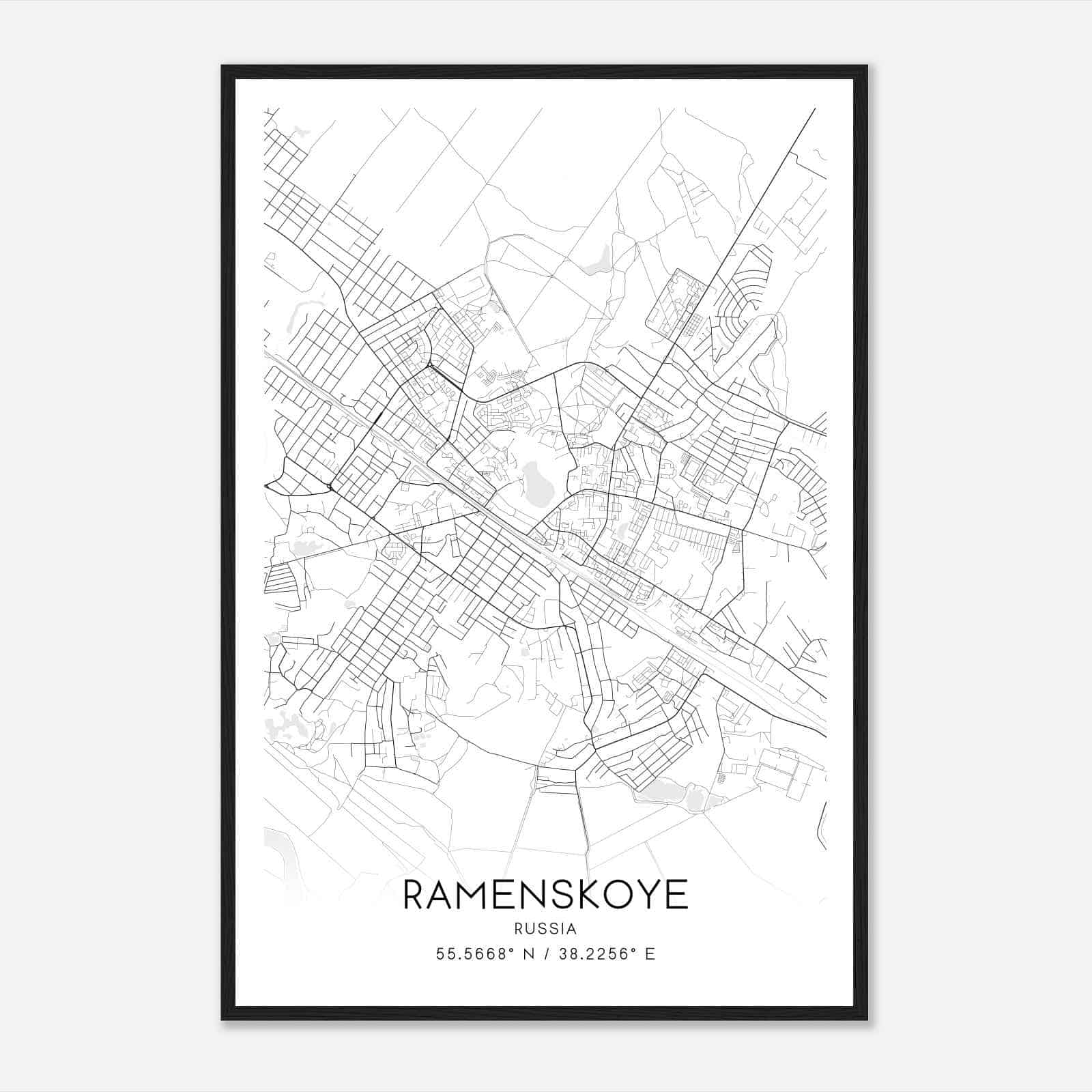 Ramenskoye Russia Map Poster, Ramenskoye City Road Wall Art Print
