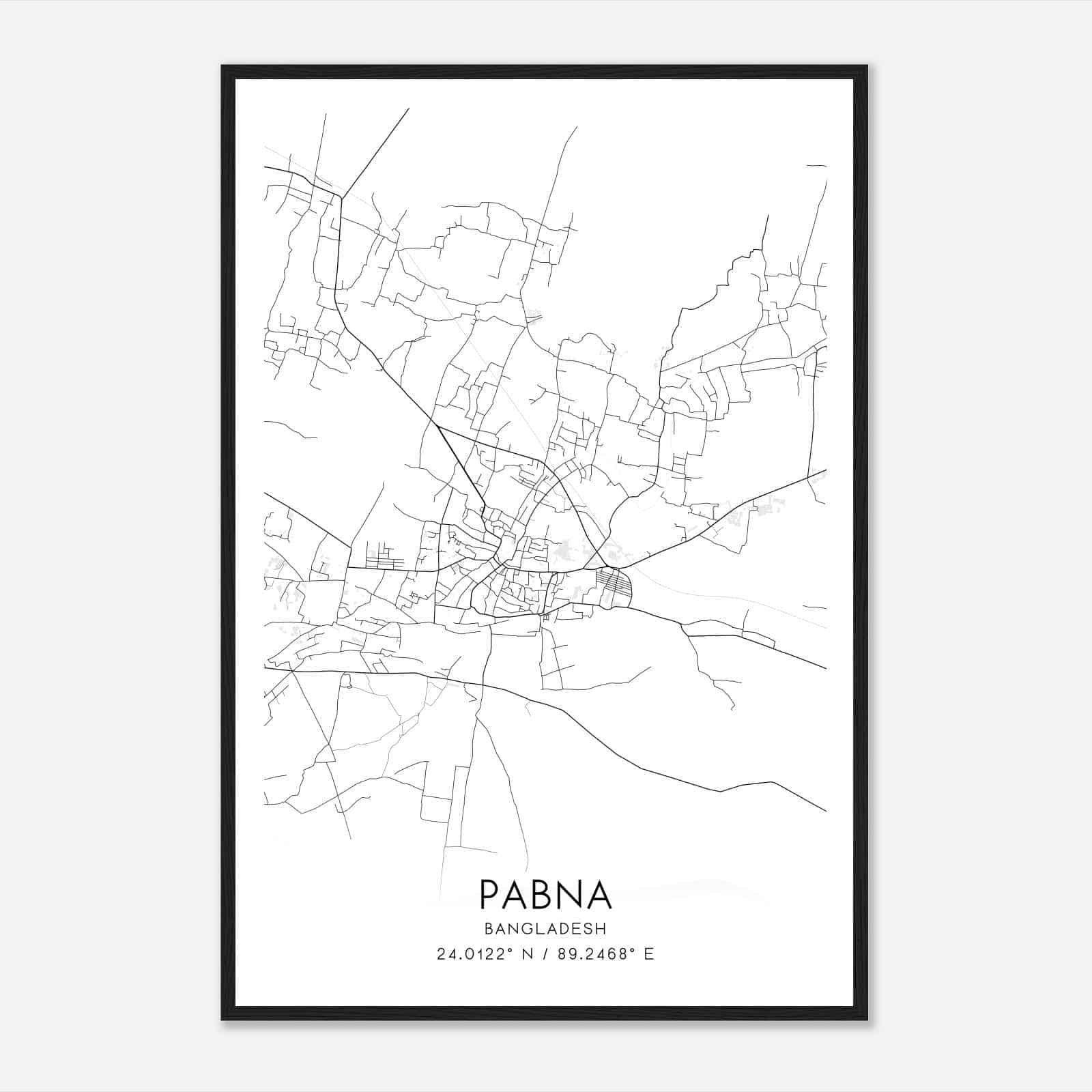 Pabna Bangladesh Map Poster, Pabna City Road Wall Art Print