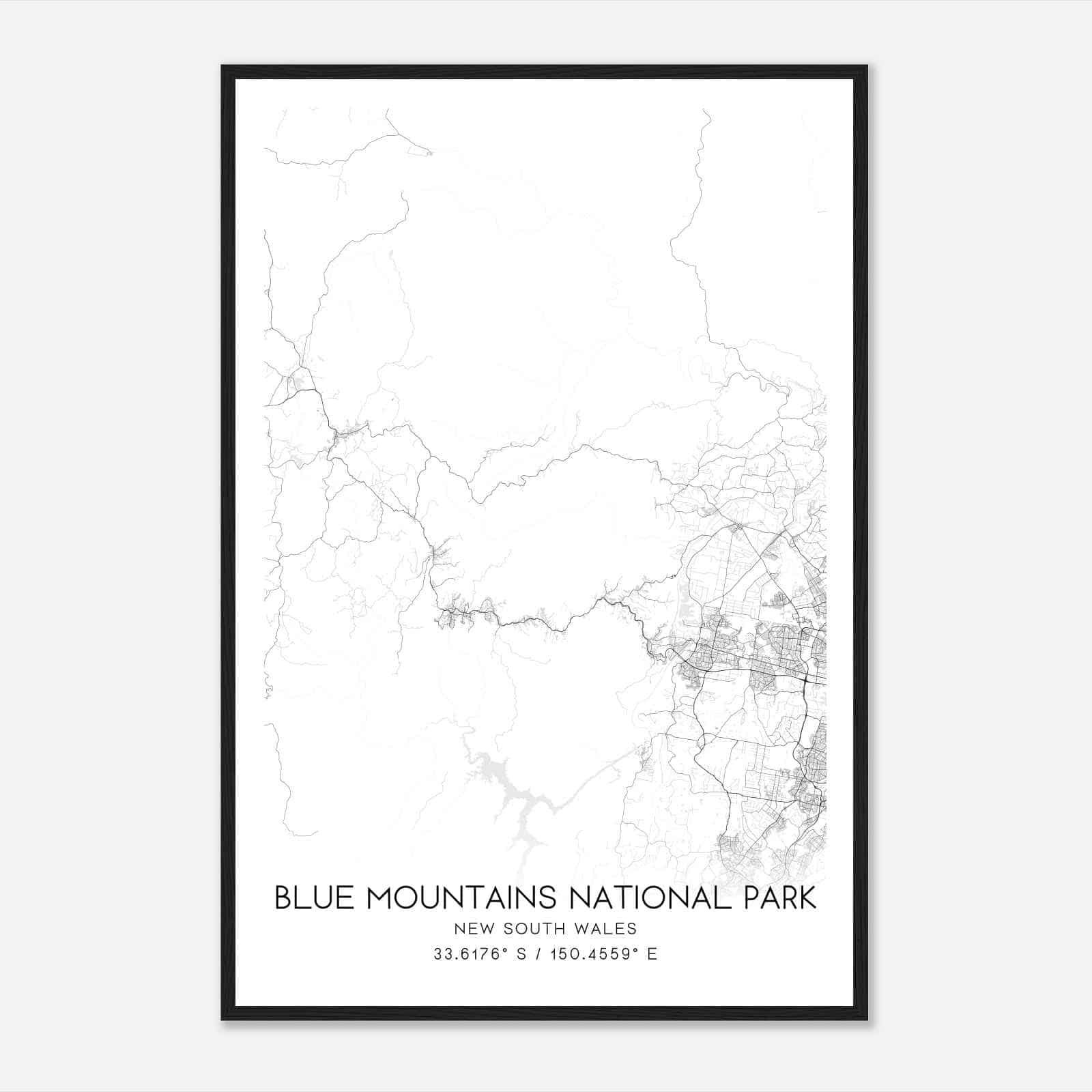 Blue Mountains National Park New South Wales Map Poster, Blue Mountains National Park City Road Wall Art Print