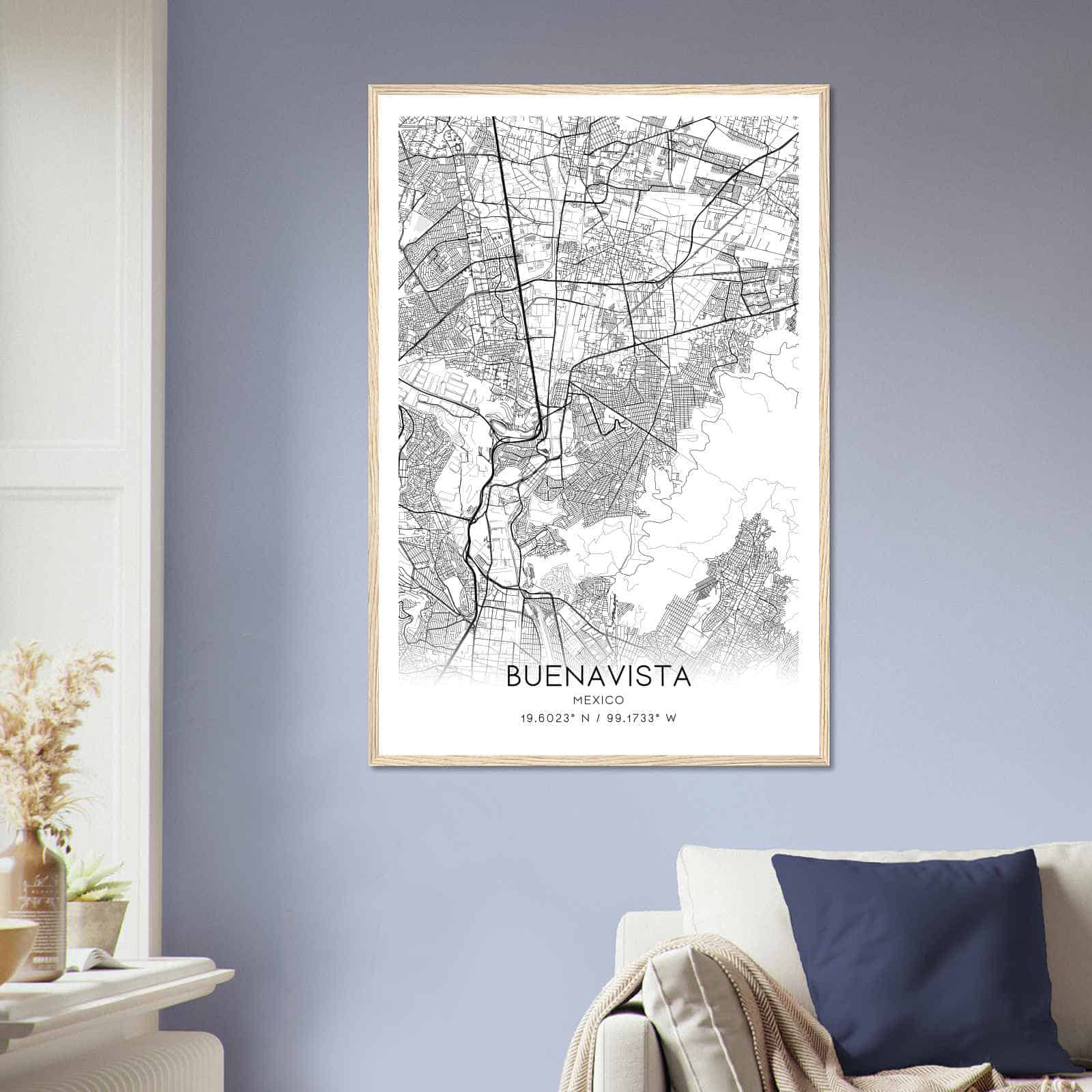 Buenavista Mexico Map Poster, Buenavista City Road Wall Art Print
