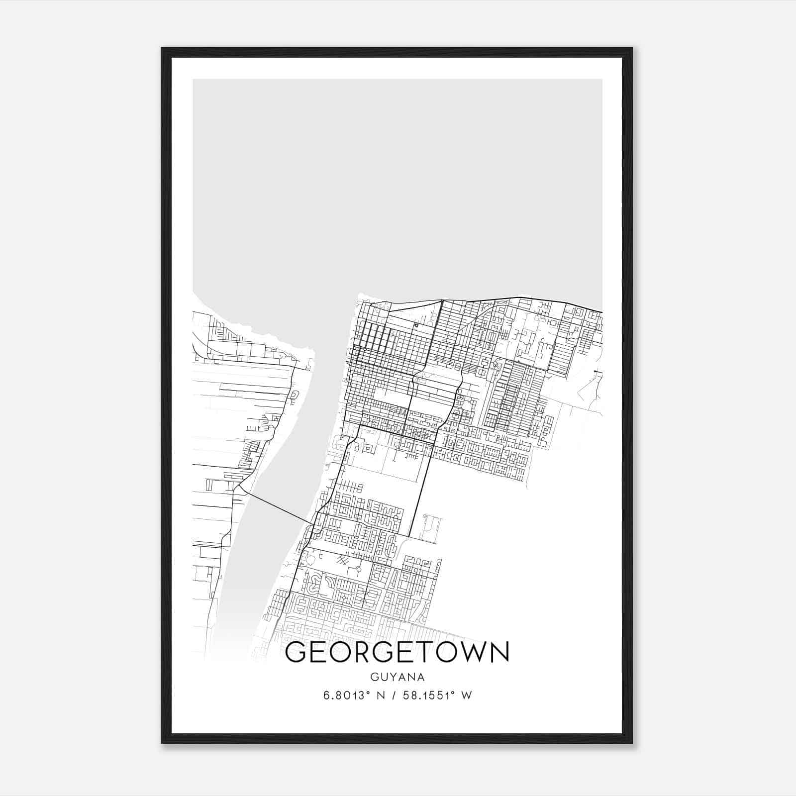 Georgetown Guyana Map Poster, Georgetown City Road Wall Art Print