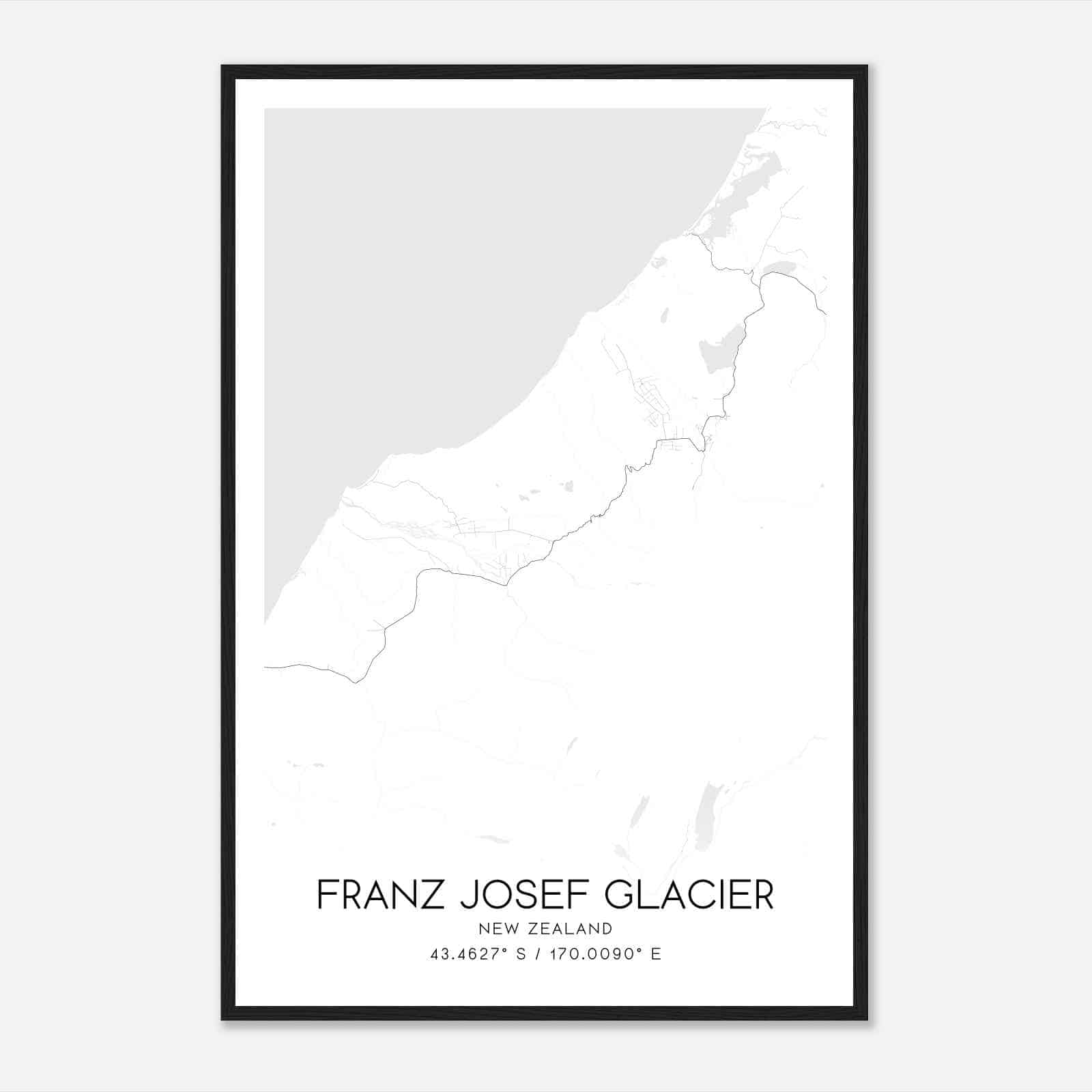 Franz Josef Glacier New Zealand Map Poster, Franz Josef Glacier City Road Wall Art Print
