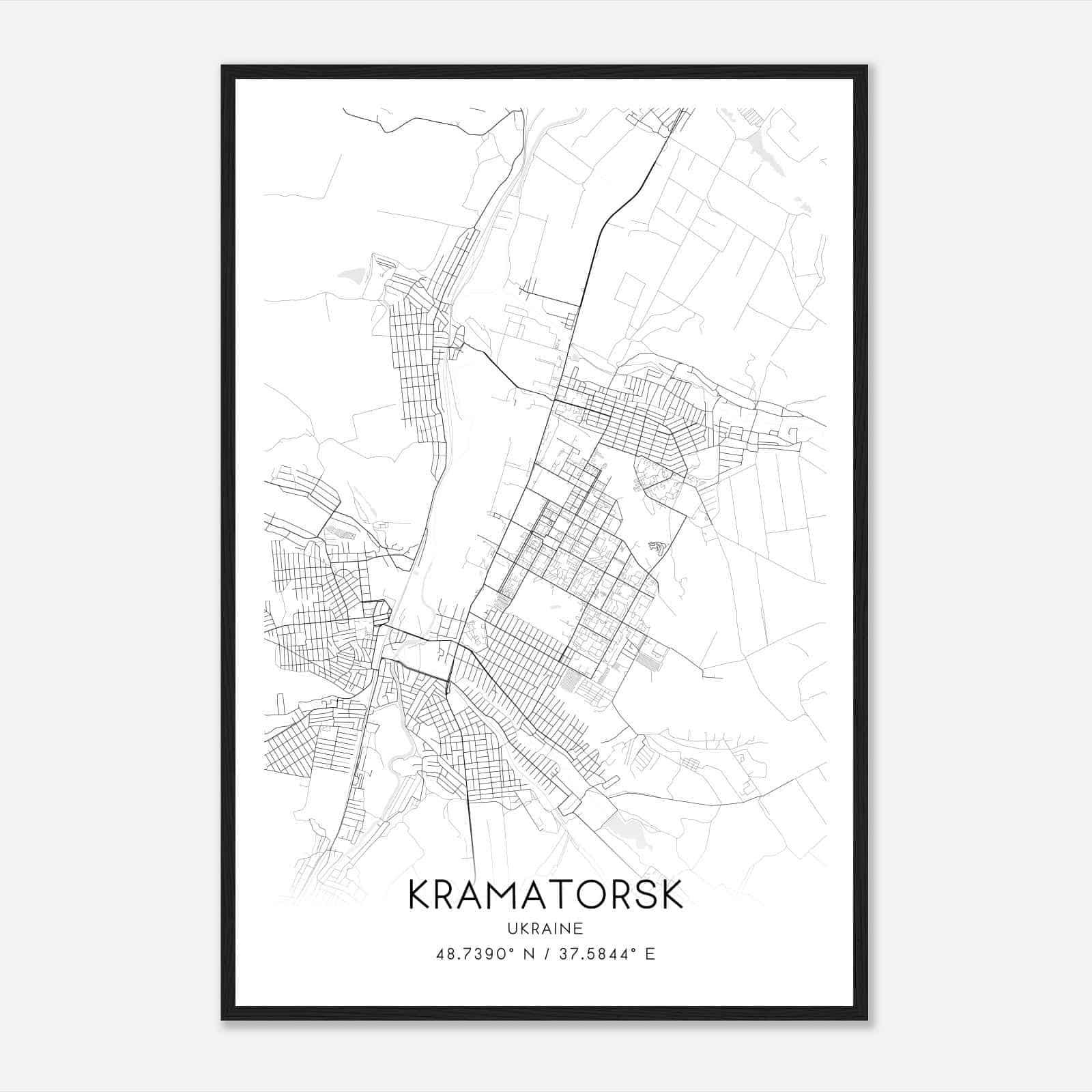 Kramatorsk Ukraine Map Poster, Kramatorsk City Road Wall Art Print