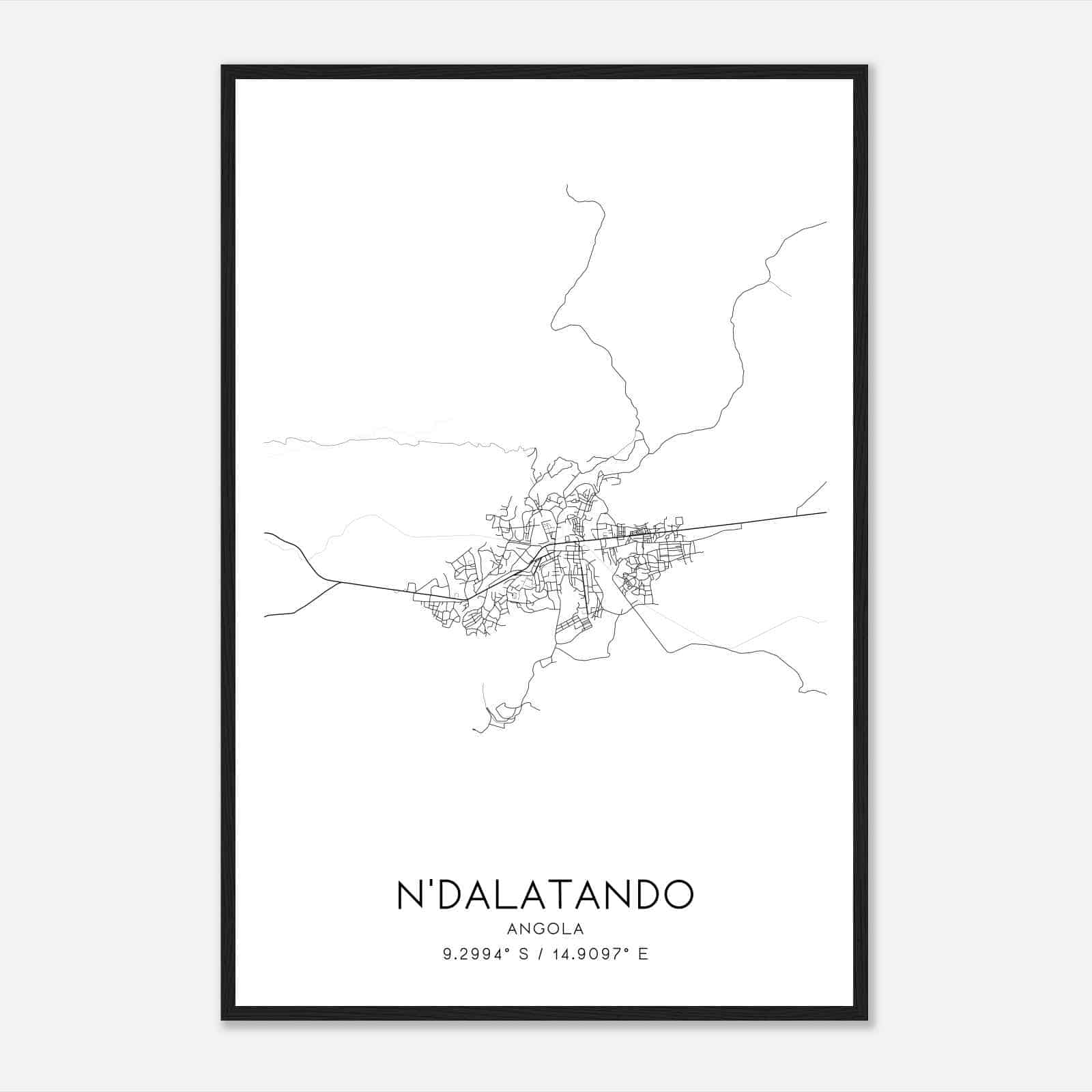 Ndalatando Angola Map Poster, Ndalatando City Road Wall Art Print