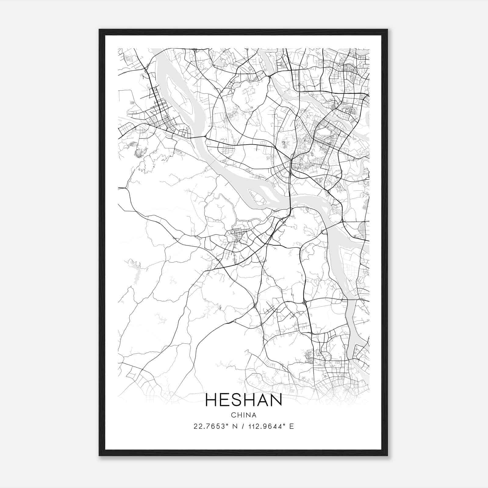 Heshan China Map Poster, Heshan City Road Wall Art Print
