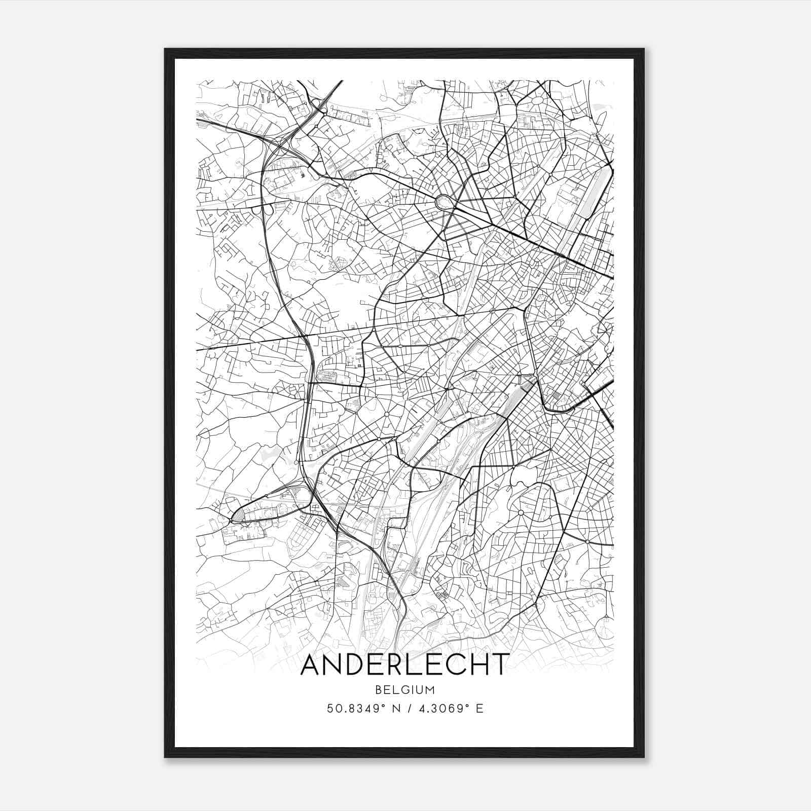 Anderlecht Belgium Map Poster, Anderlecht City Road Wall Art Print