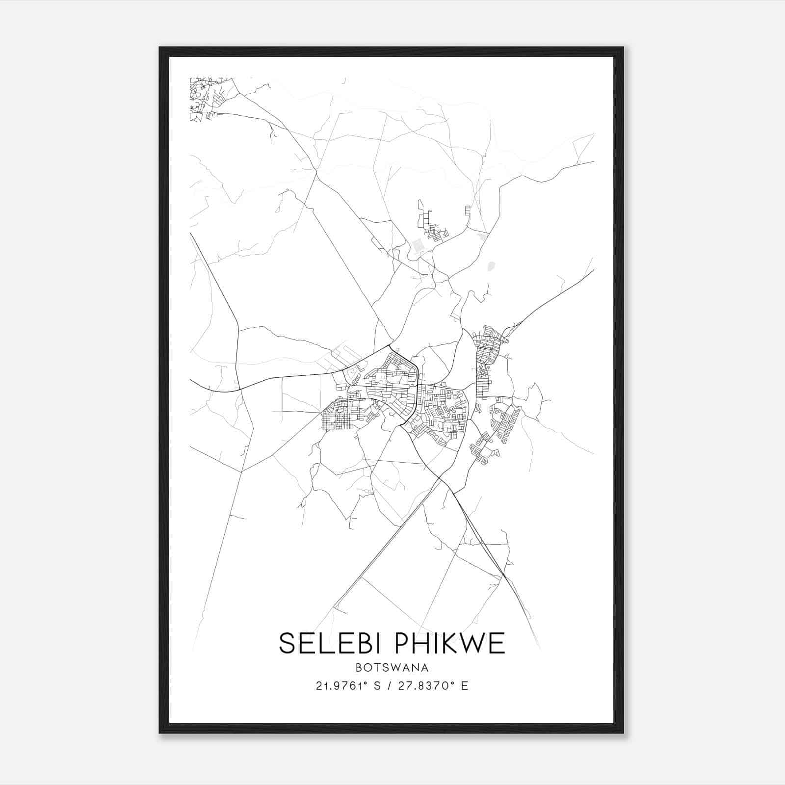 Selebi Phikwe Botswana Map Poster, Selebi Phikwe City Road Wall Art Print