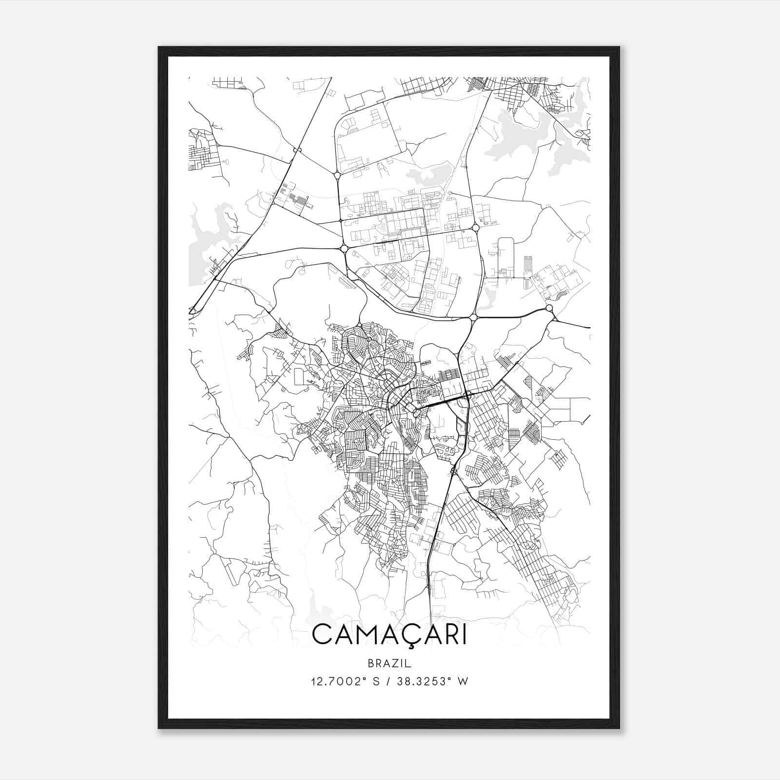 Camacari Brazil Map Poster, Camacari City Road Wall Art Print