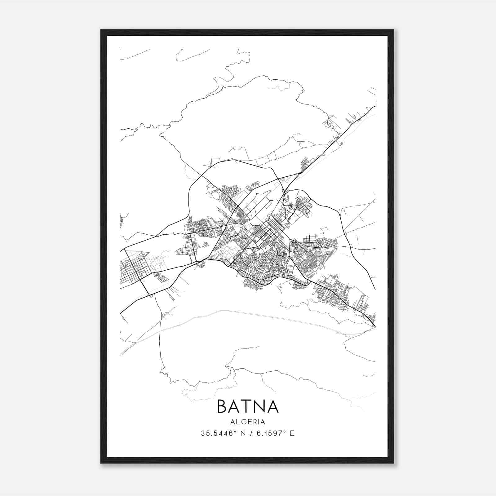 Batna Algeria Map Poster, Batna City Road Wall Art Print