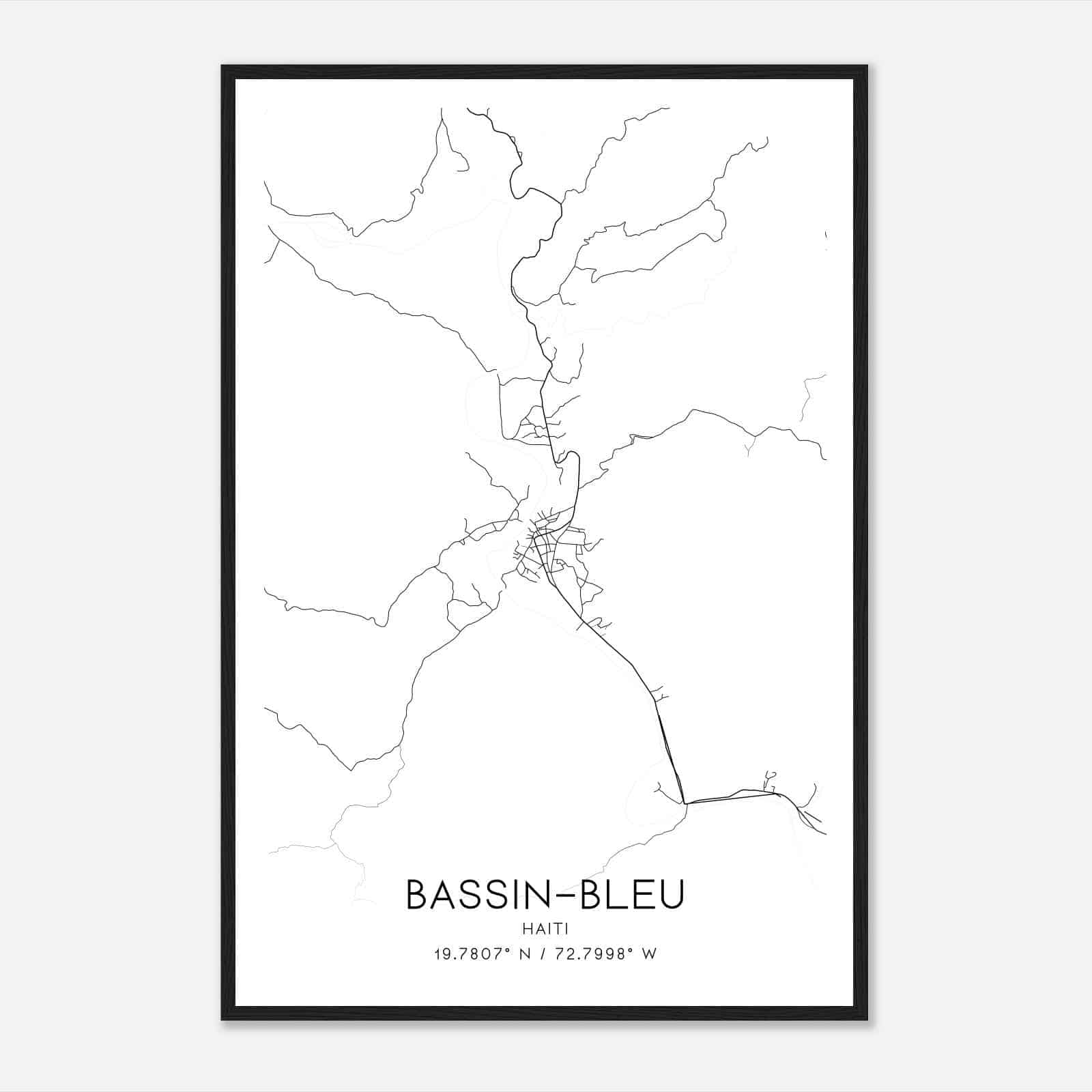 BassinBleu Haiti Map Poster, BassinBleu City Road Wall Art Print