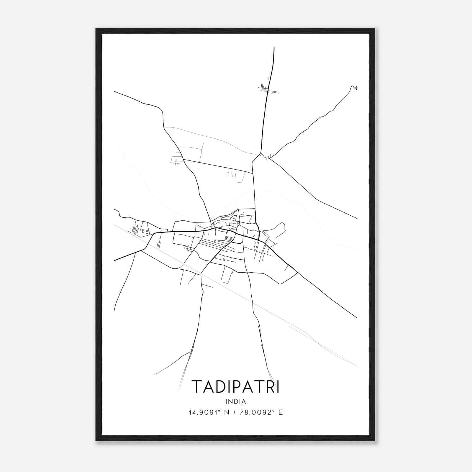 Tadipatri India Map Poster, Tadipatri City Road Wall Art Print