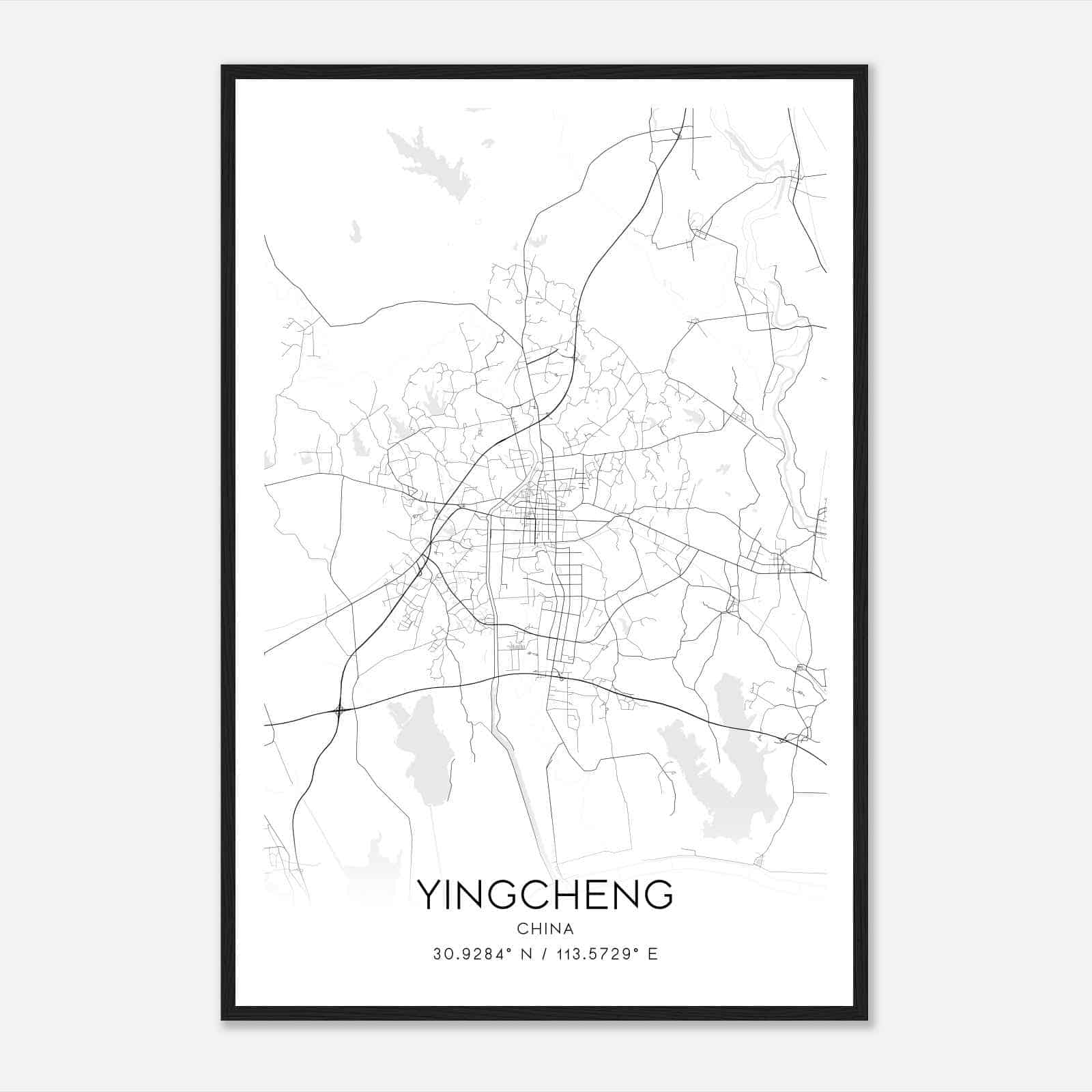 Yingcheng China Map Poster, Yingcheng City Road Wall Art Print