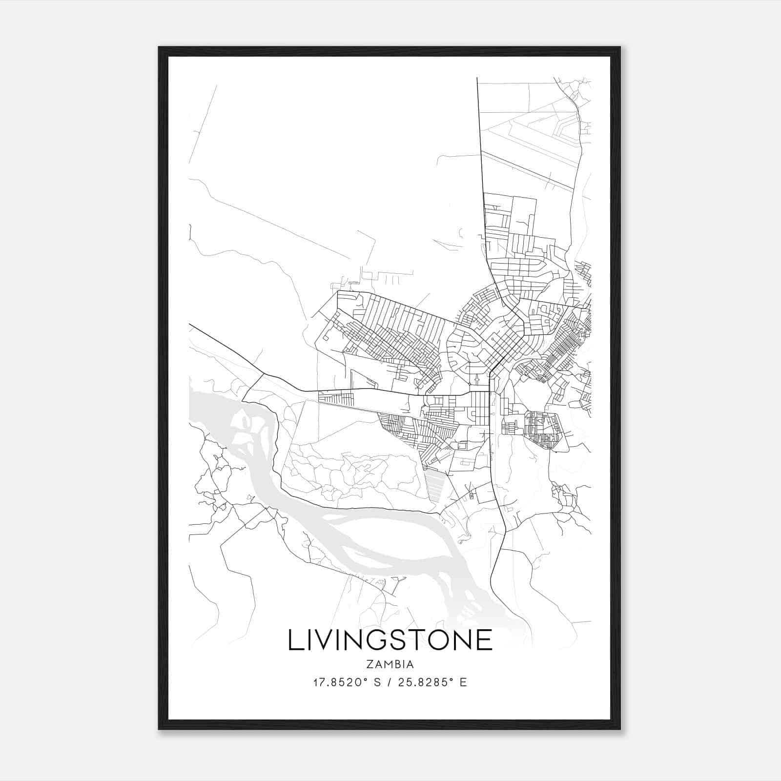 Livingstone Zambia Map Poster, Livingstone City Road Wall Art Print