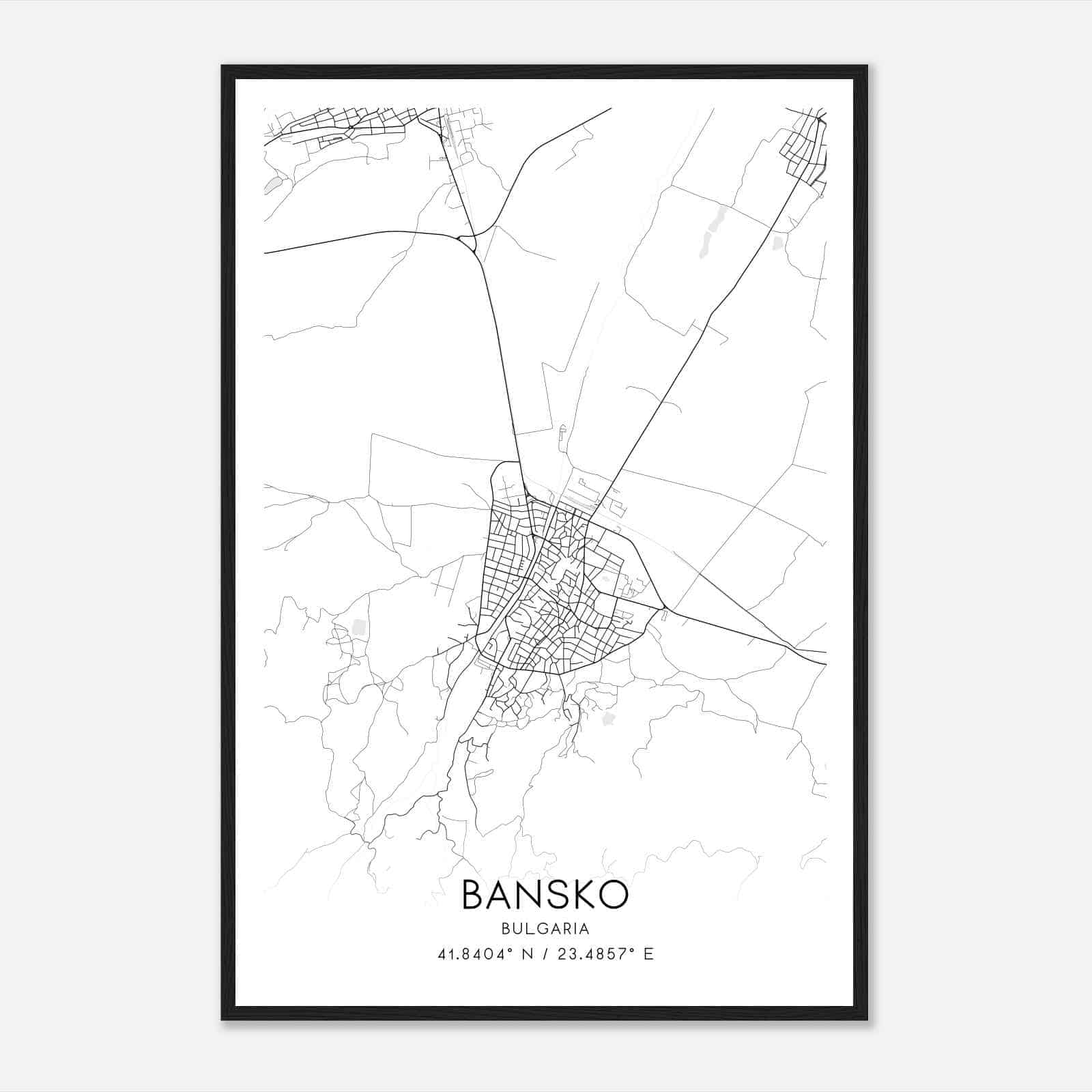 Bansko Bulgaria Map Poster, Bansko City Road Wall Art Print
