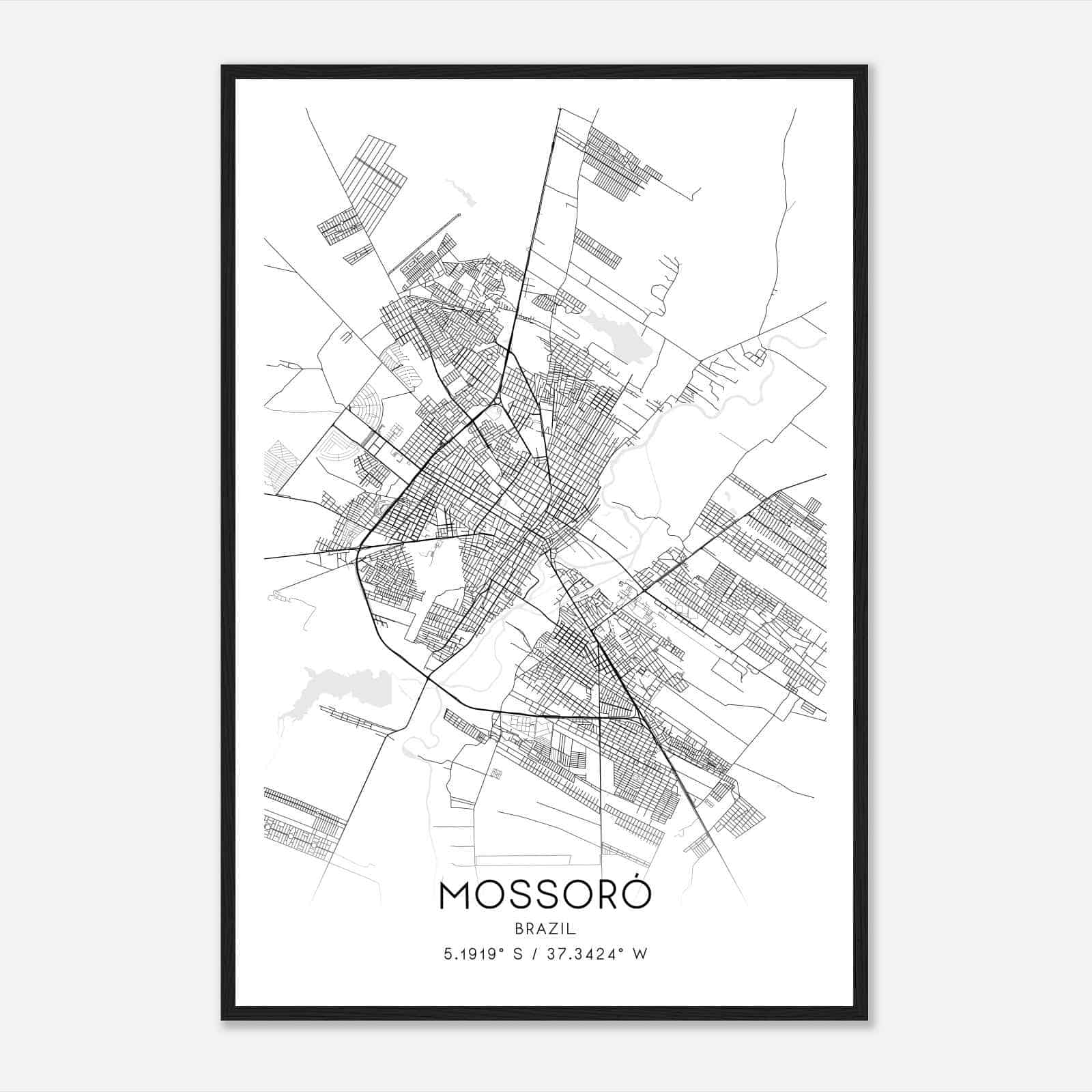 Mossoro Brazil Map Poster, Mossoro City Road Wall Art Print