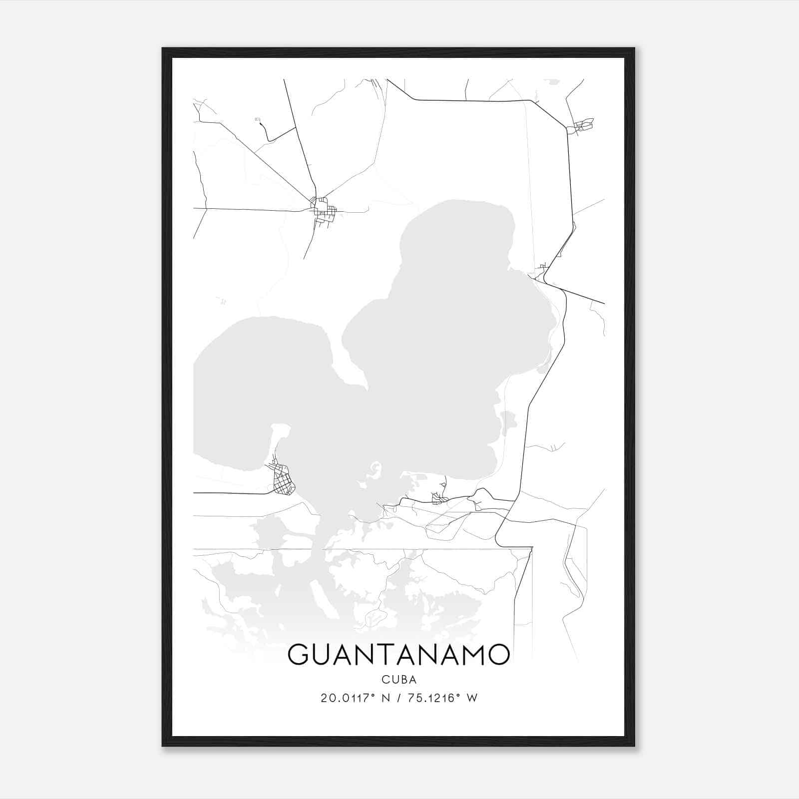 Guantanamo Cuba Map Poster, Guantanamo City Road Wall Art Print