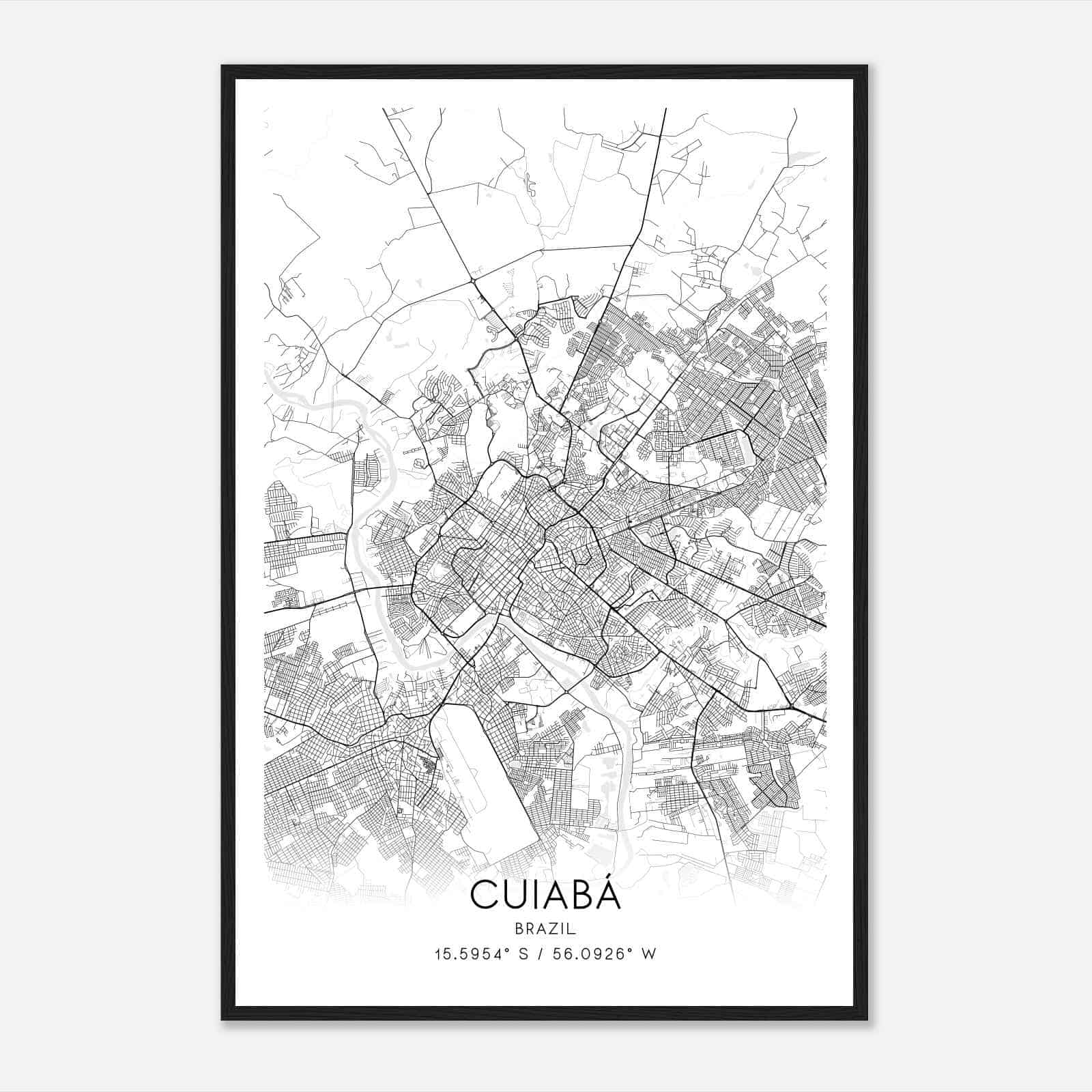 Cuiaba Brazil Map Poster, Cuiaba City Road Wall Art Print
