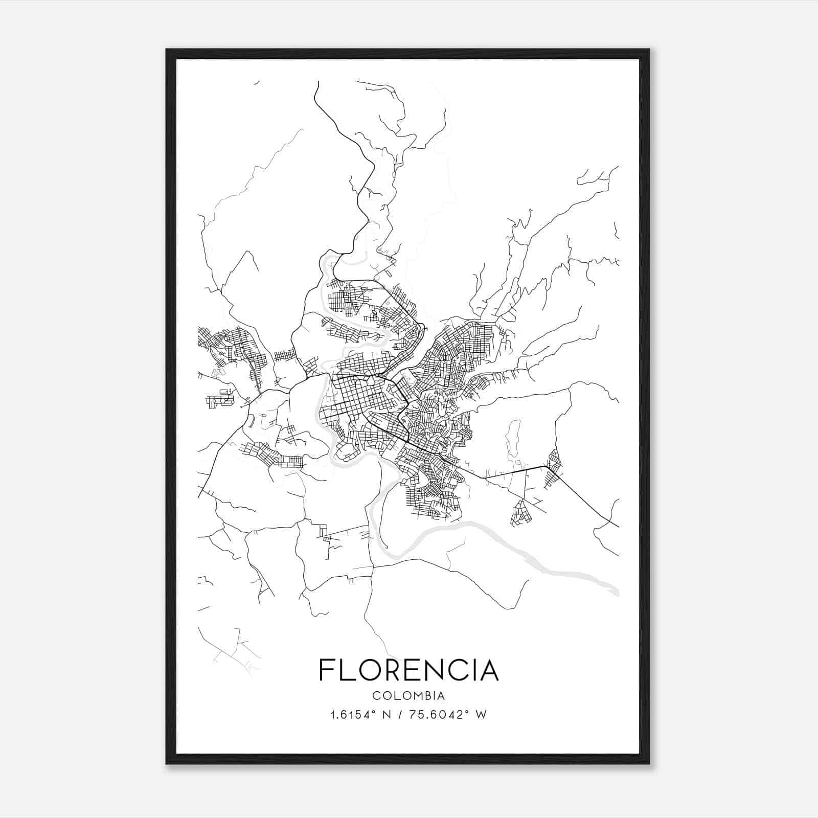 Florencia Colombia Map Poster, Florencia City Road Wall Art Print