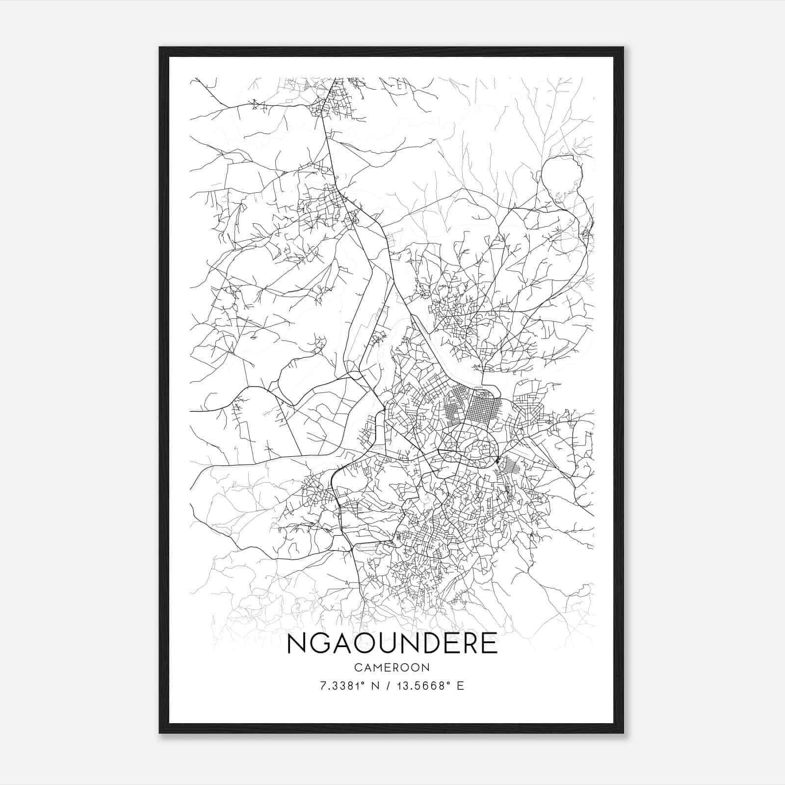 Ngaoundere Cameroon Map Poster, Ngaoundere City Road Wall Art Print