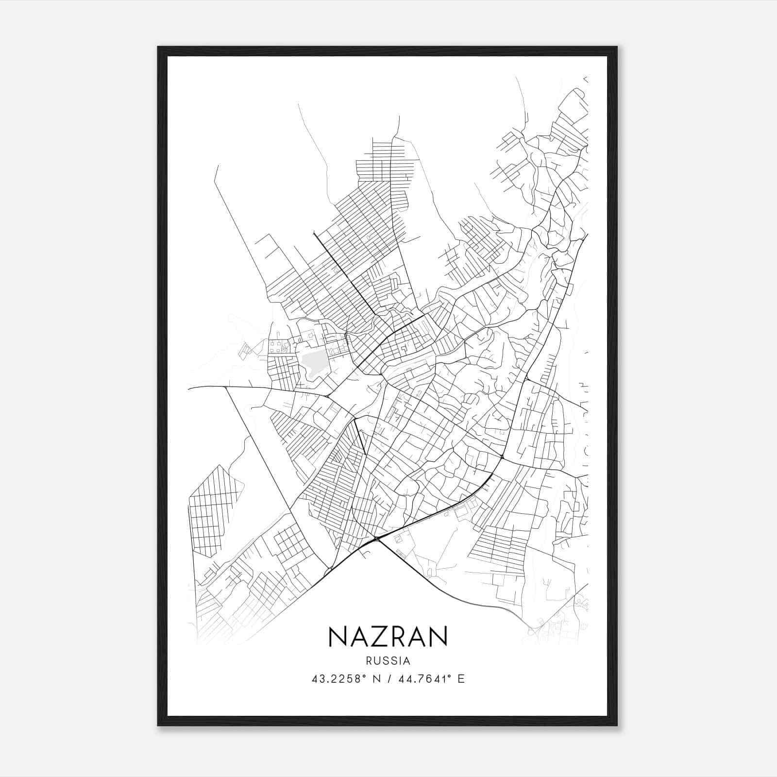 Nazran Russia Map Poster, Nazran City Road Wall Art Print
