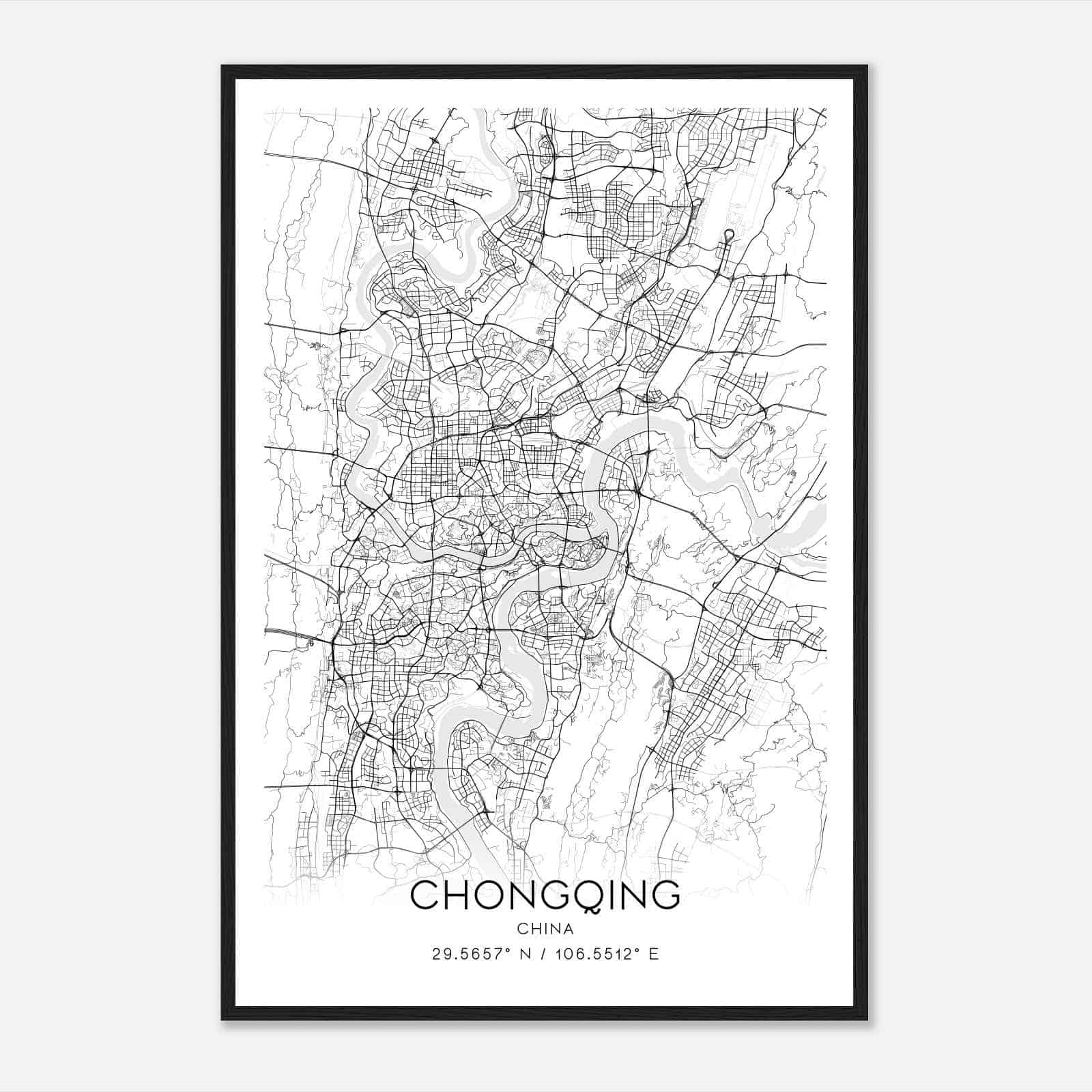 Chongqing China Map Poster, Chongqing City Road Wall Art Print