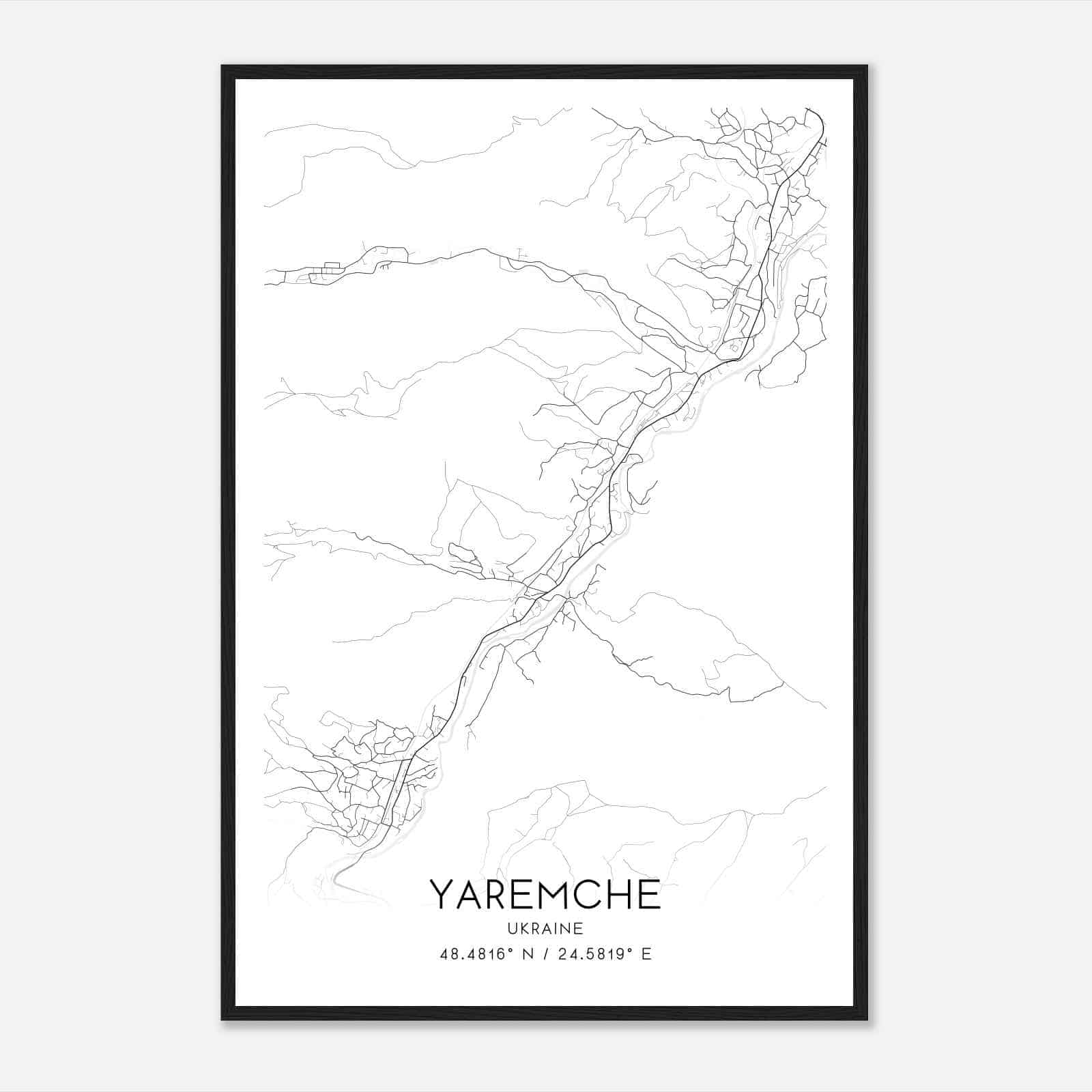 Yaremche Ukraine Map Poster, Yaremche City Road Wall Art Print
