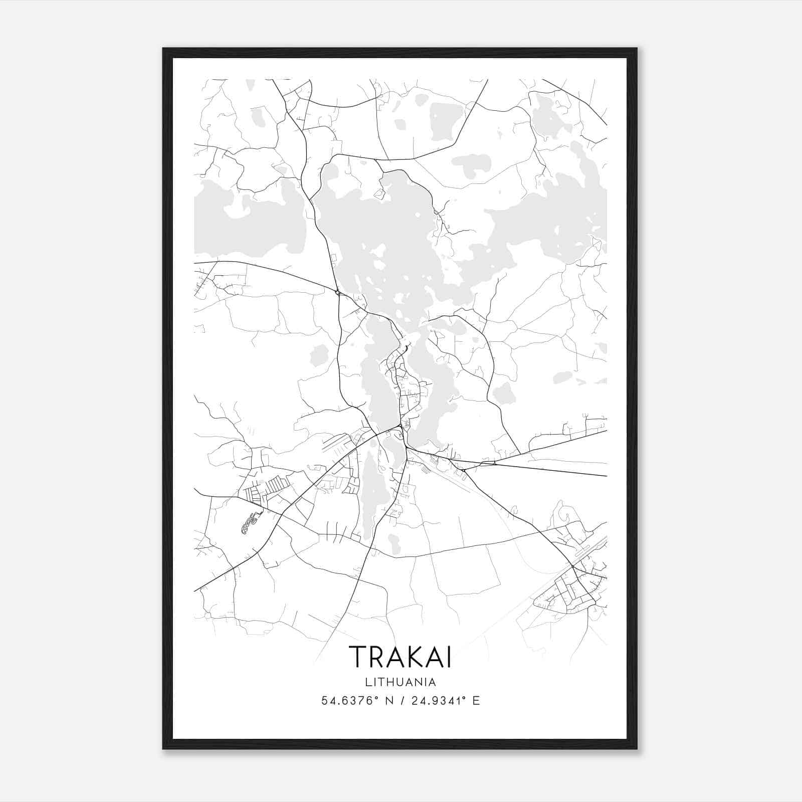 Trakai Lithuania Map Poster, Trakai City Road Wall Art Print