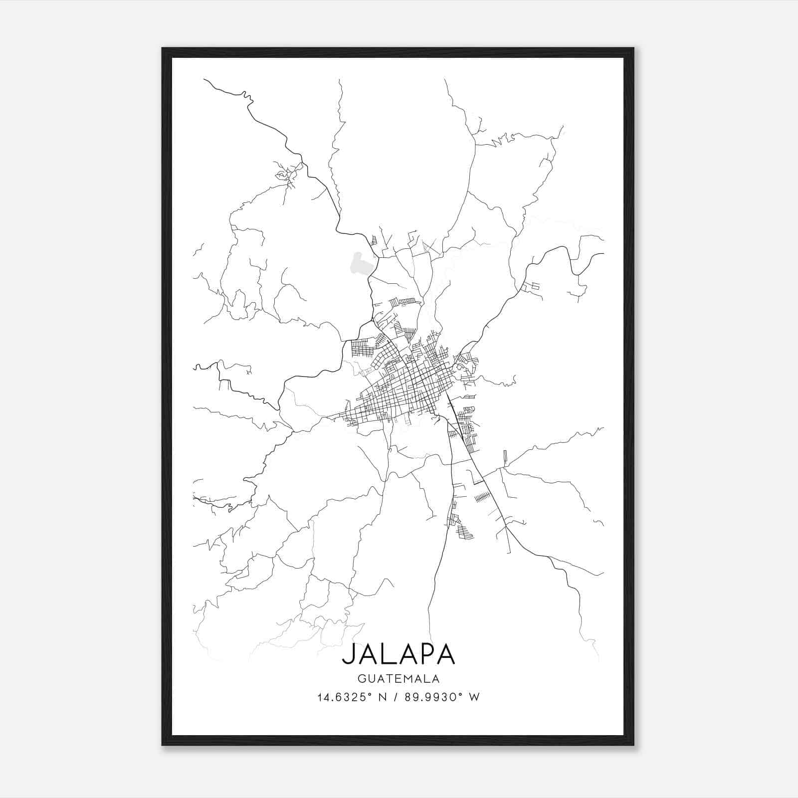 Jalapa Guatemala Map Poster, Jalapa City Road Wall Art Print