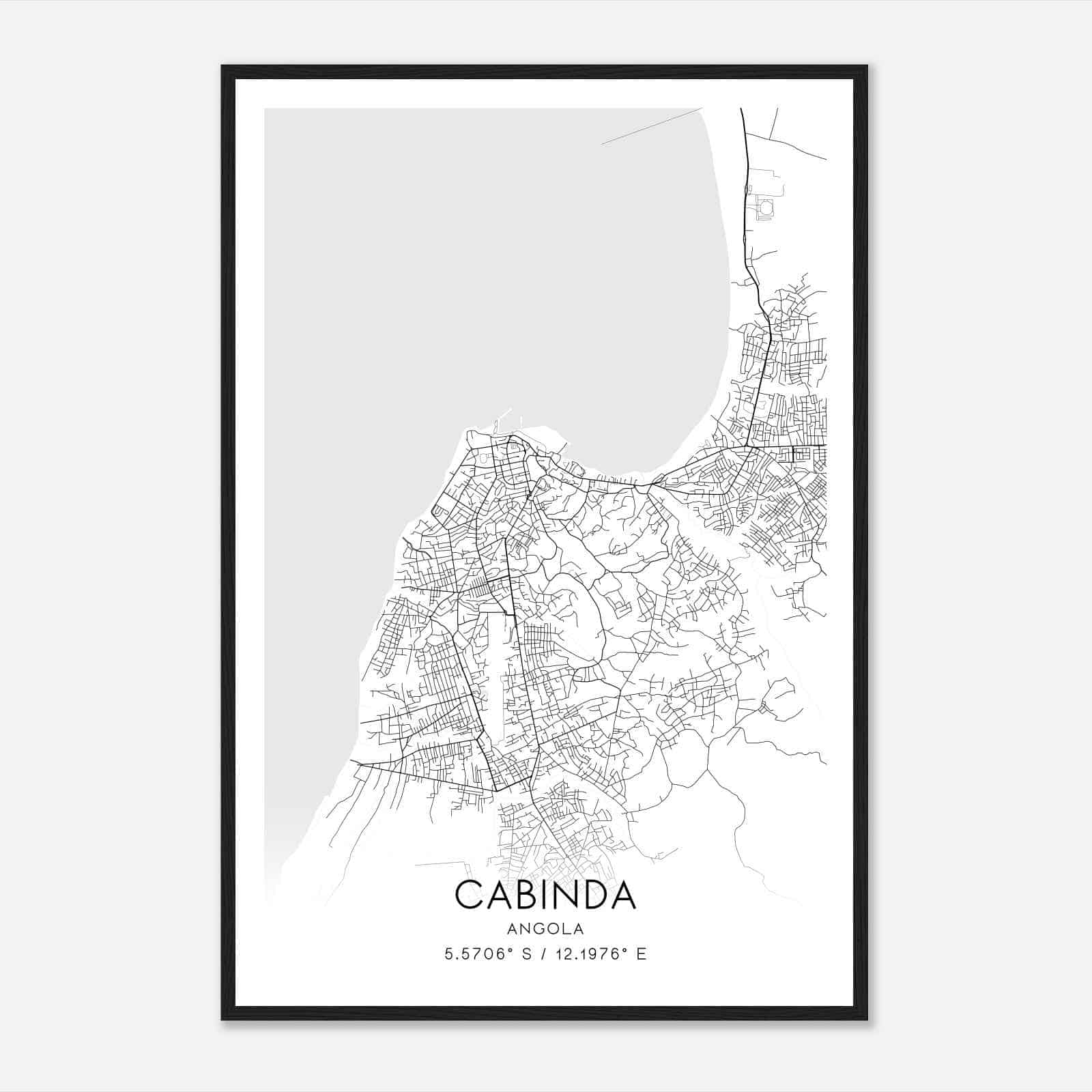 Cabinda Angola Map Poster, Cabinda City Road Wall Art Print