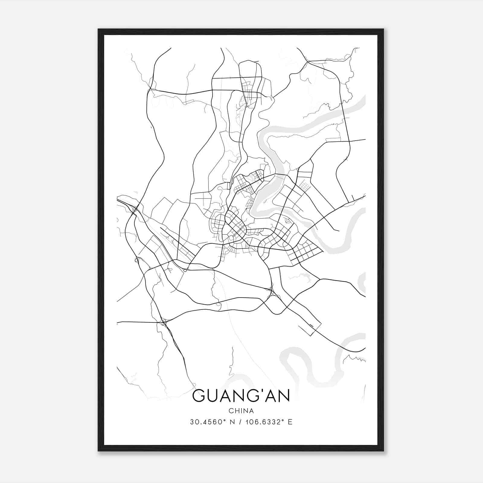 GuangAn China Map Poster, GuangAn City Road Wall Art Print