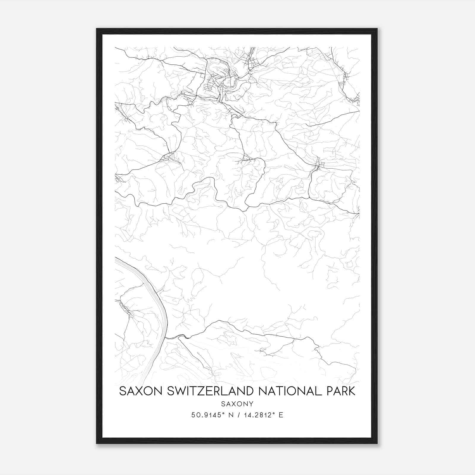 Saxon Switzerland National Park Saxony Map Poster, Saxon Switzerland National Park City Road Wall Art Print