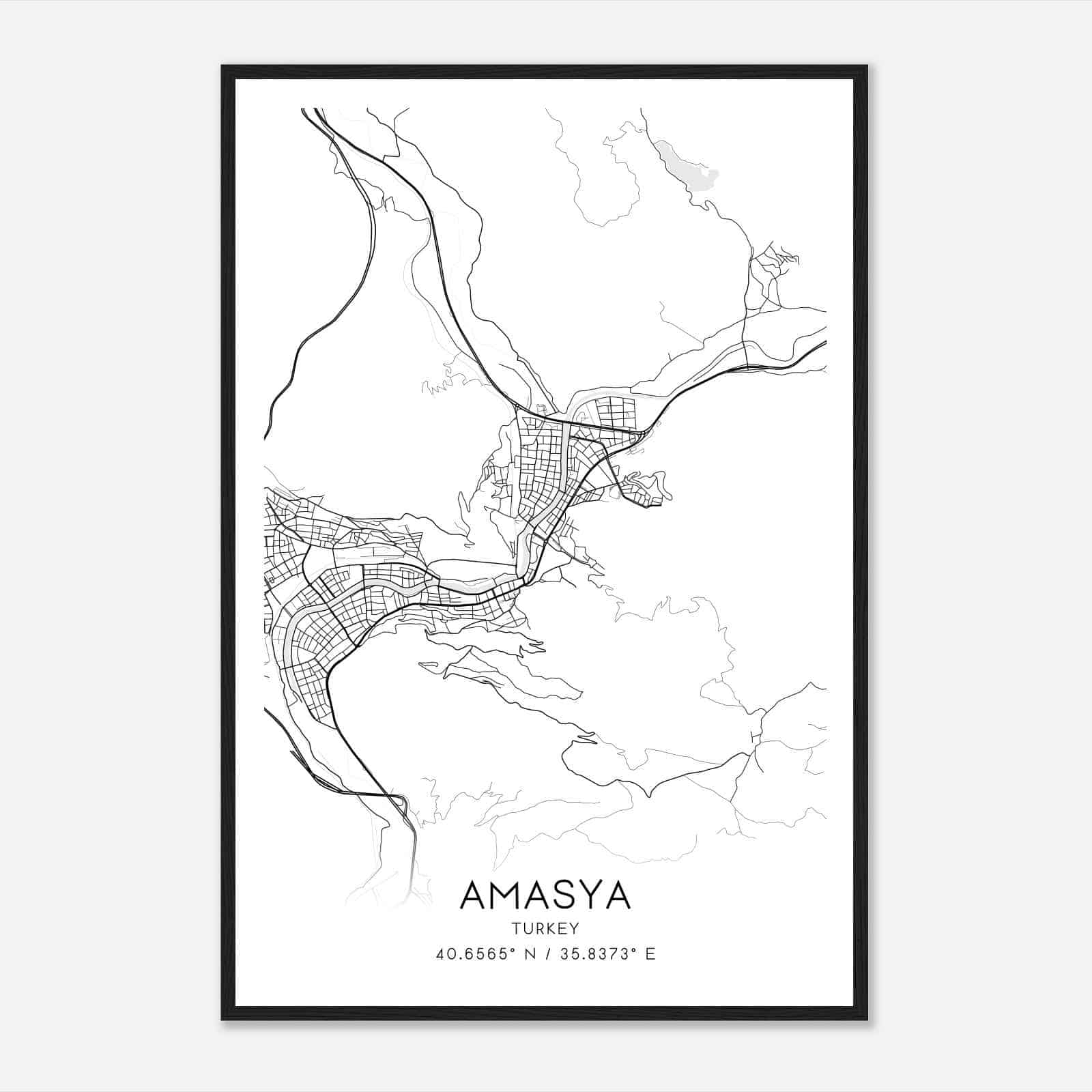 Amasya Turkey Map Poster, Amasya City Road Wall Art Print