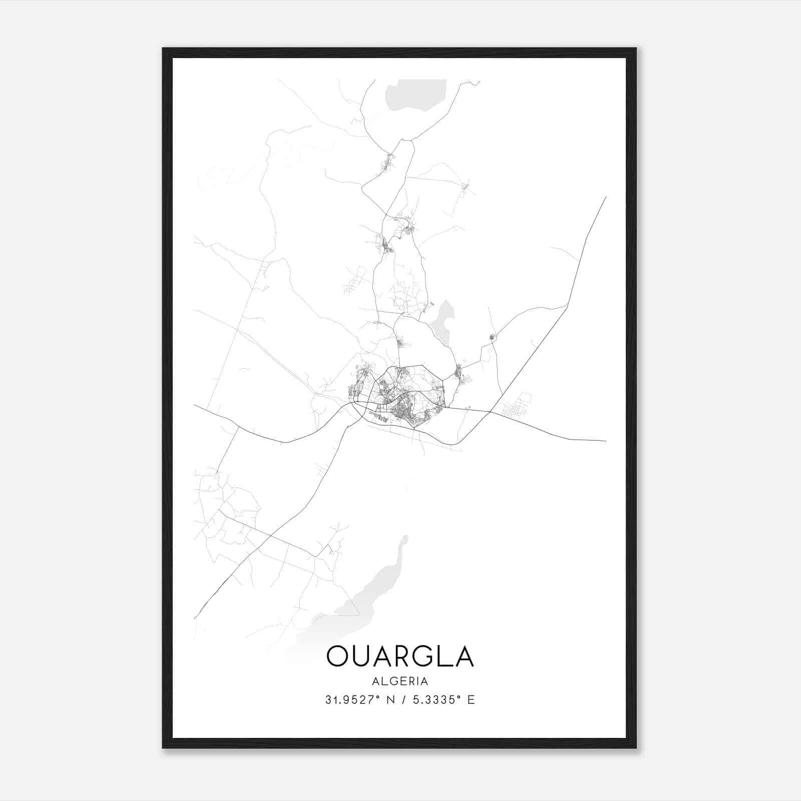 Ouargla Algeria Map Poster, Ouargla City Road Wall Art Print