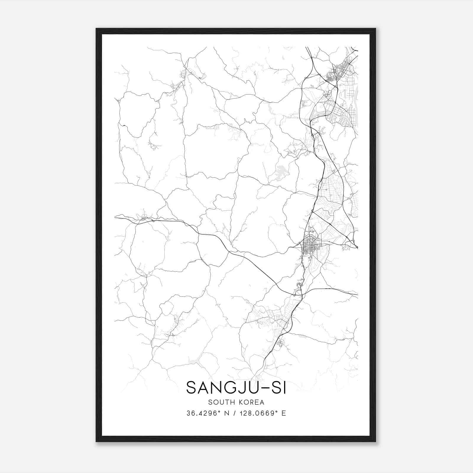 Sangjusi South Korea Map Poster, Sangjusi City Road Wall Art Print
