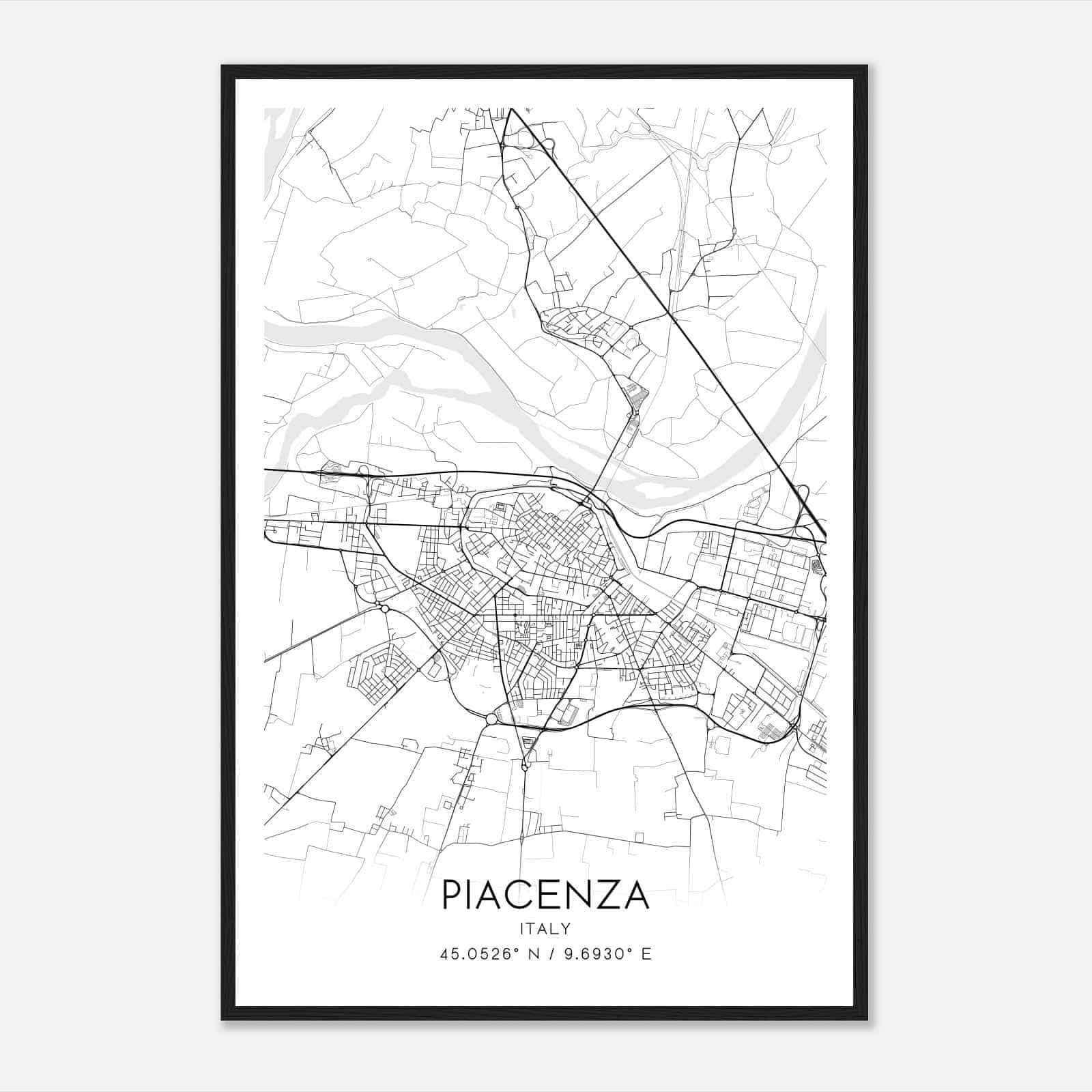 Piacenza Italy Map Poster, Piacenza City Road Wall Art Print