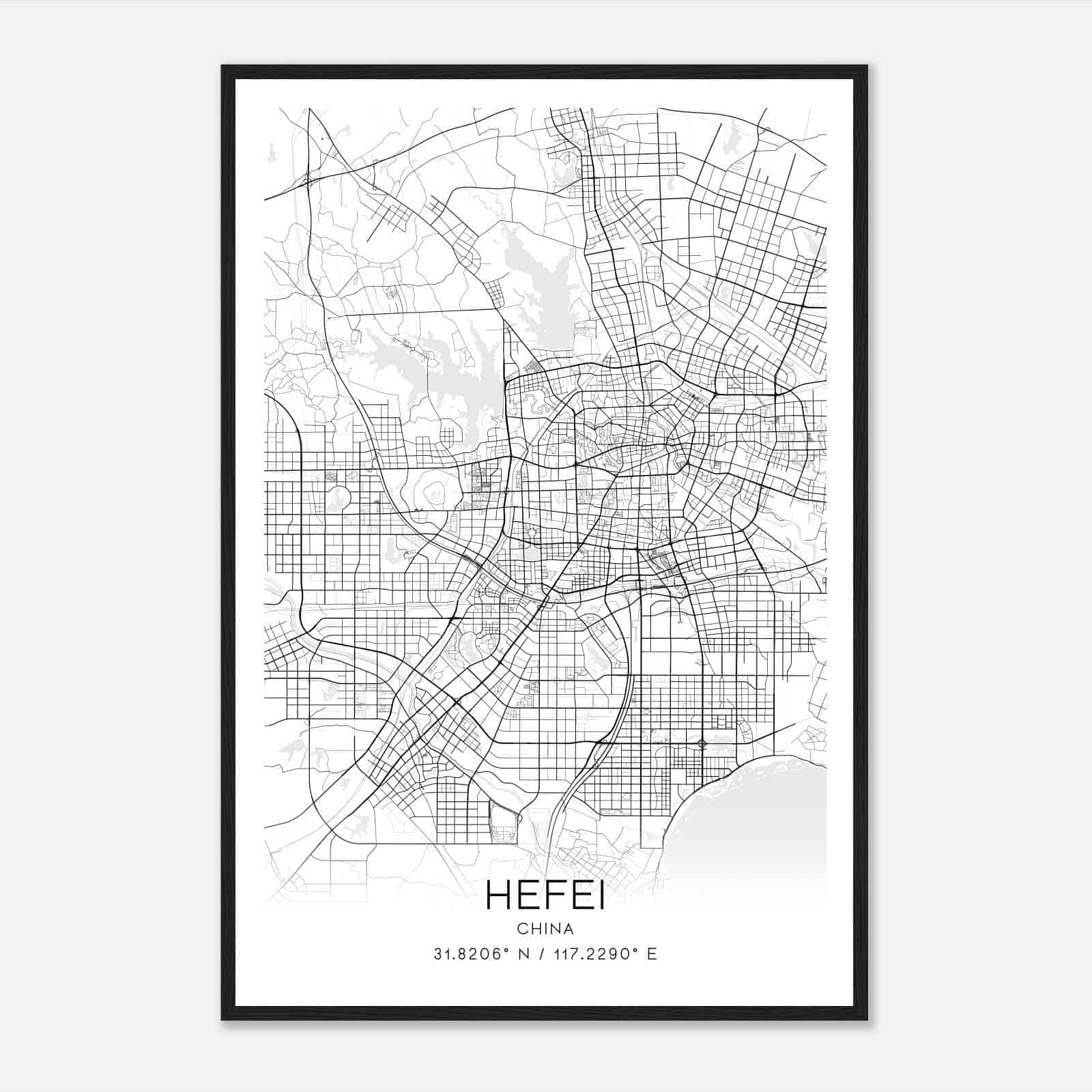 Hefei China Map Poster, Hefei City Road Wall Art Print
