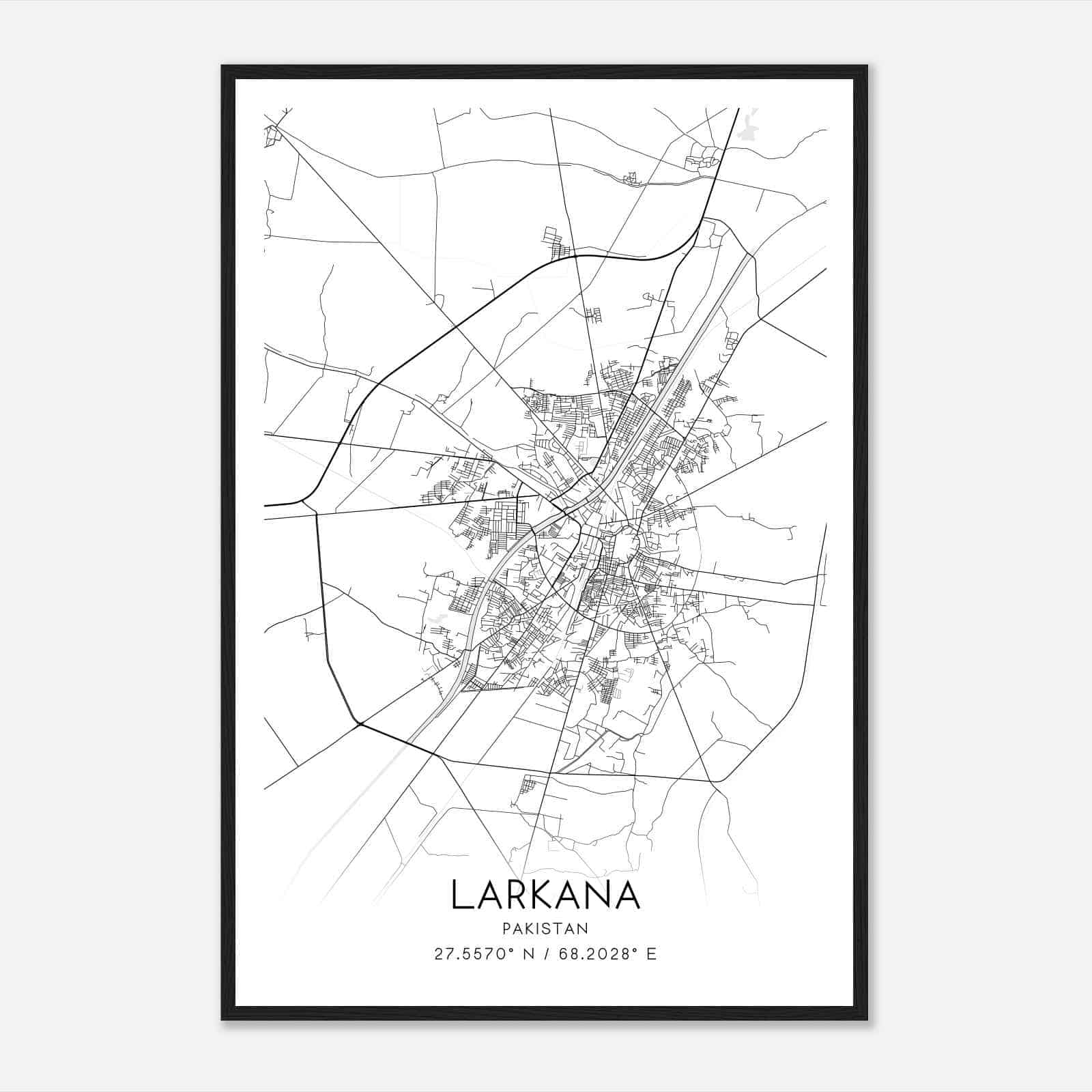 Larkana Pakistan Map Poster, Larkana City Road Wall Art Print