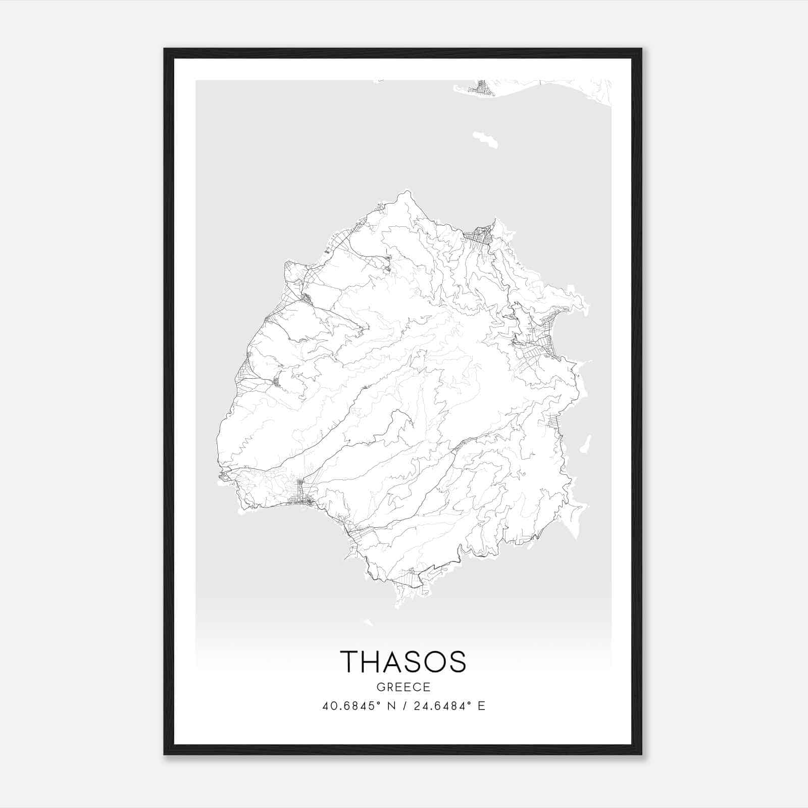 Thasos Greece Map Poster, Thasos City Road Wall Art Print
