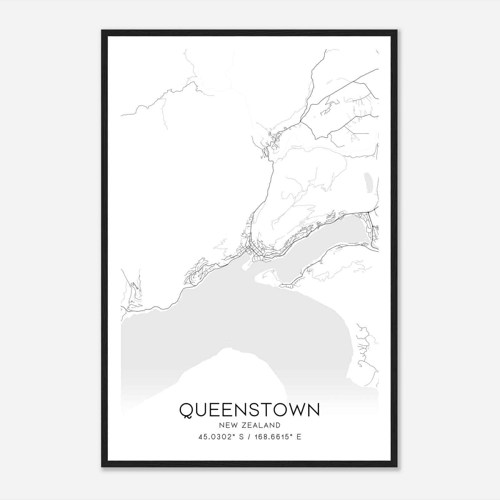 Queenstown New Zealand Map Poster, Queenstown City Road Wall Art Print