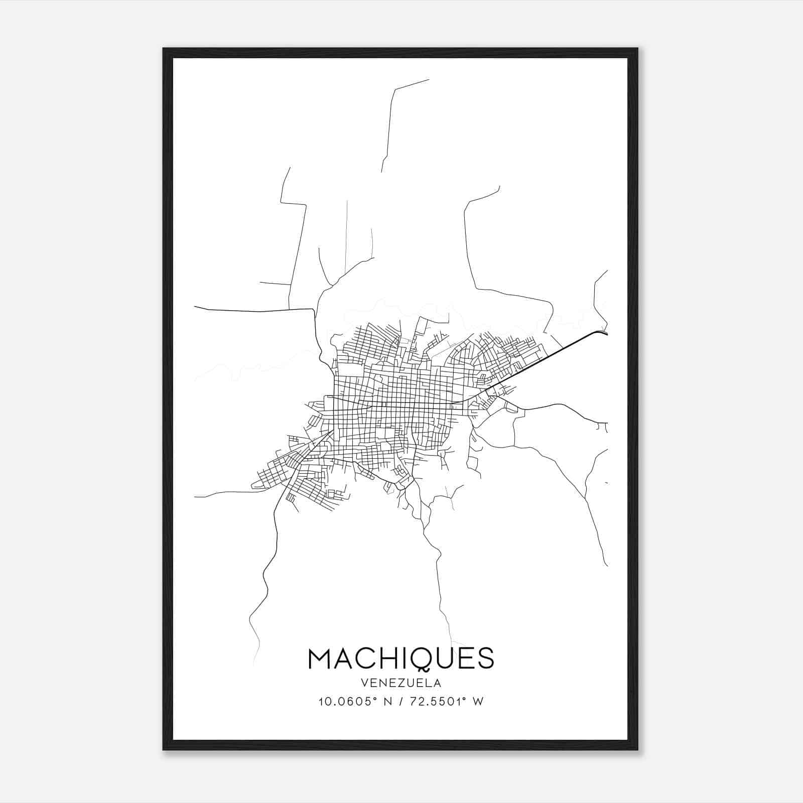 Machiques Venezuela Map Poster, Machiques City Road Wall Art Print