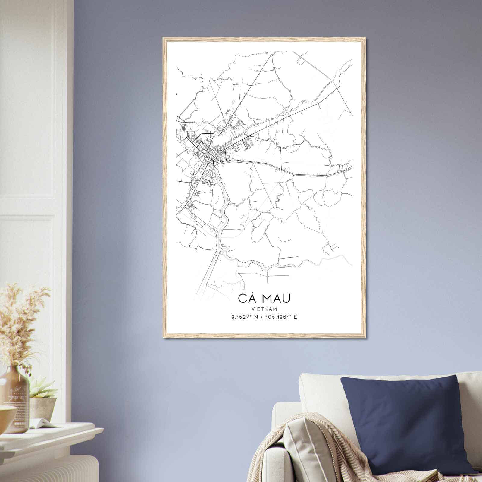 Ca Mau Vietnam Map Poster, Ca Mau City Road Wall Art Print