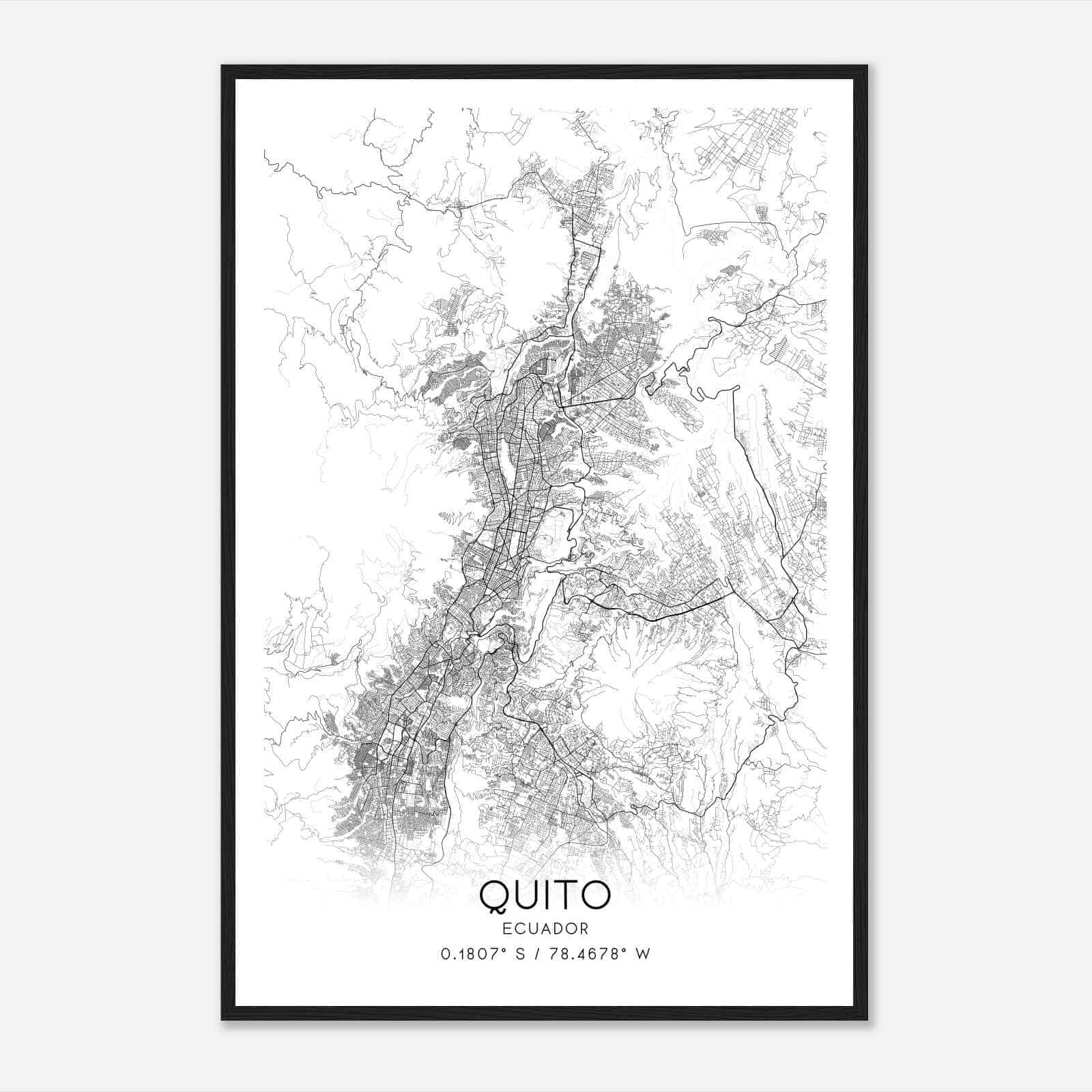 Quito Ecuador Map Poster, Quito City Road Wall Art Print
