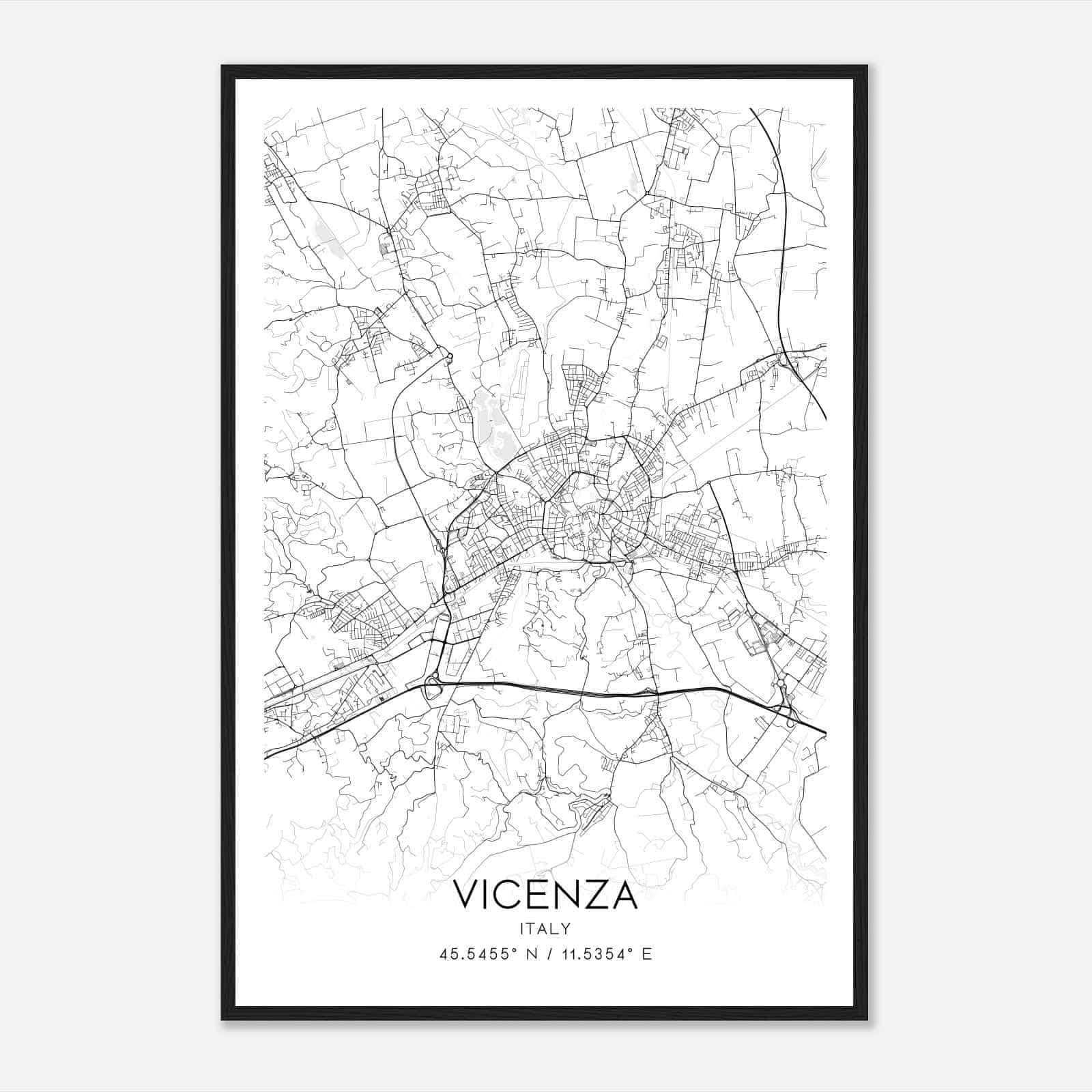 Vicenza Italy Map Poster, Vicenza City Road Wall Art Print