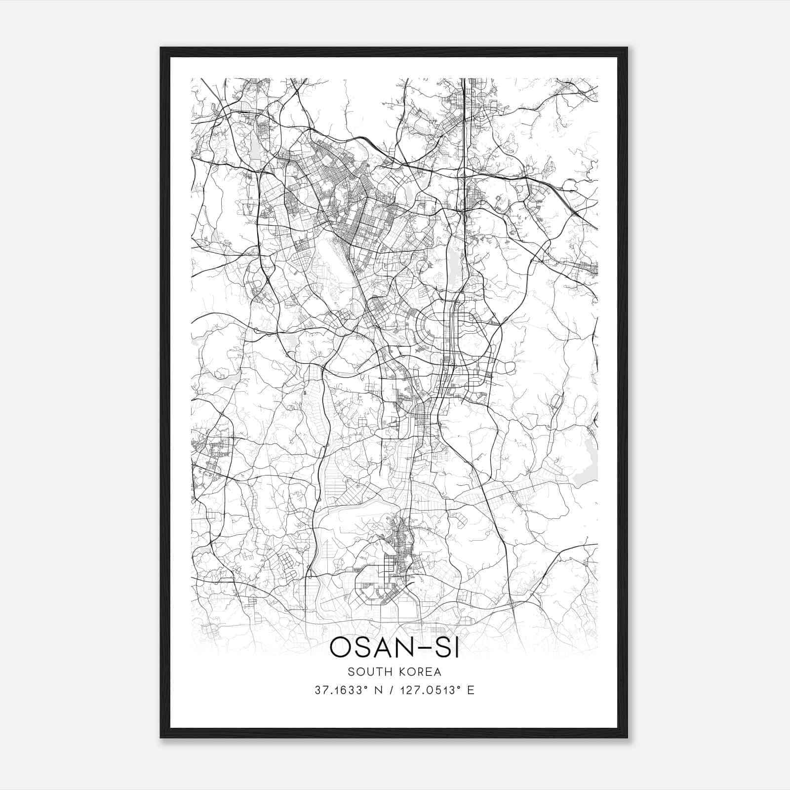 Osansi South Korea Map Poster, Osansi City Road Wall Art Print