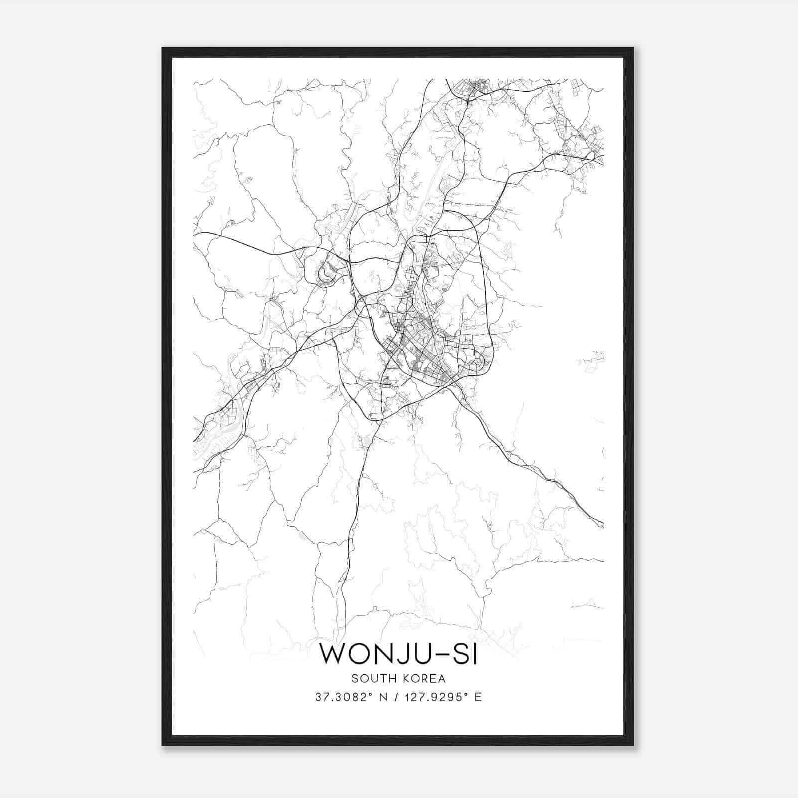 Wonjusi South Korea Map Poster, Wonjusi City Road Wall Art Print